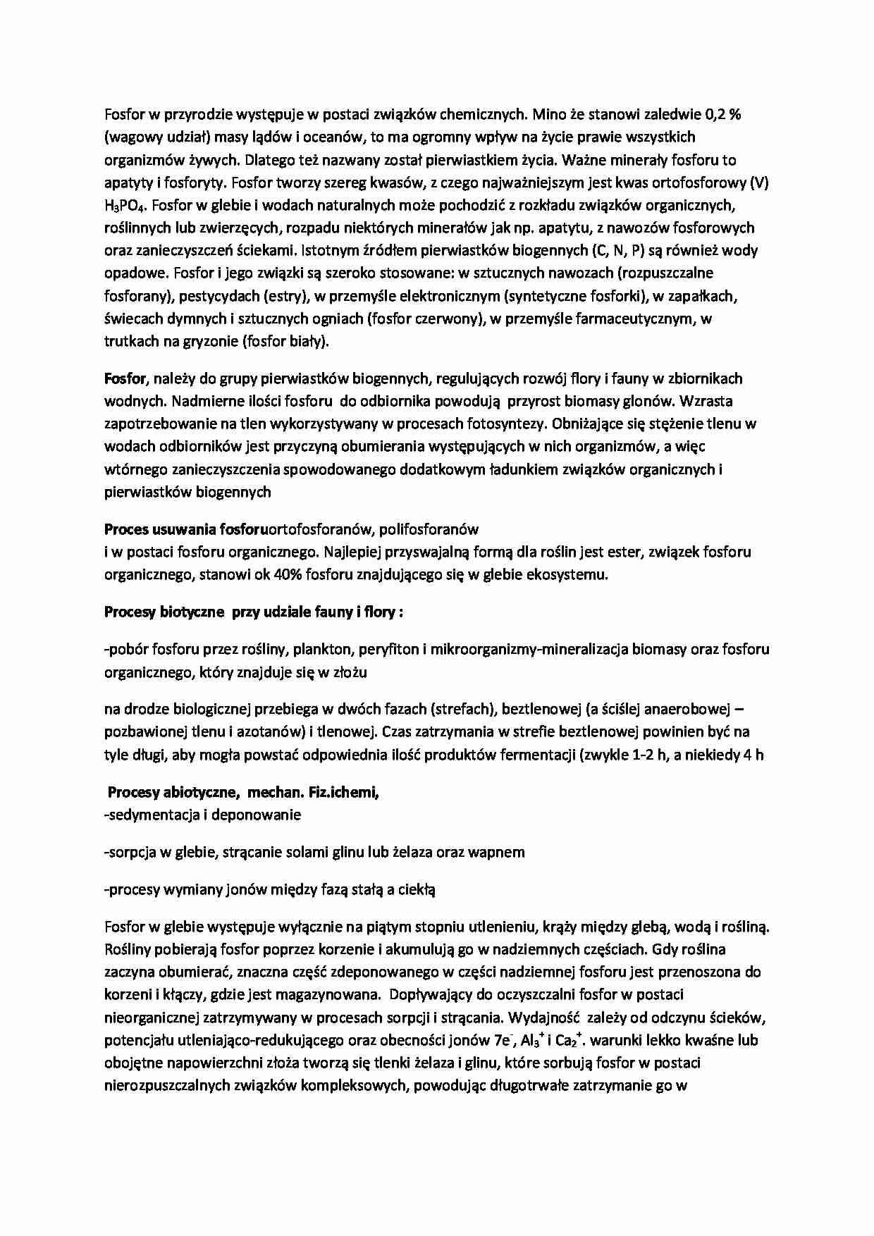 Usuwanie fosforu ze ścieków-opracowanie - strona 1