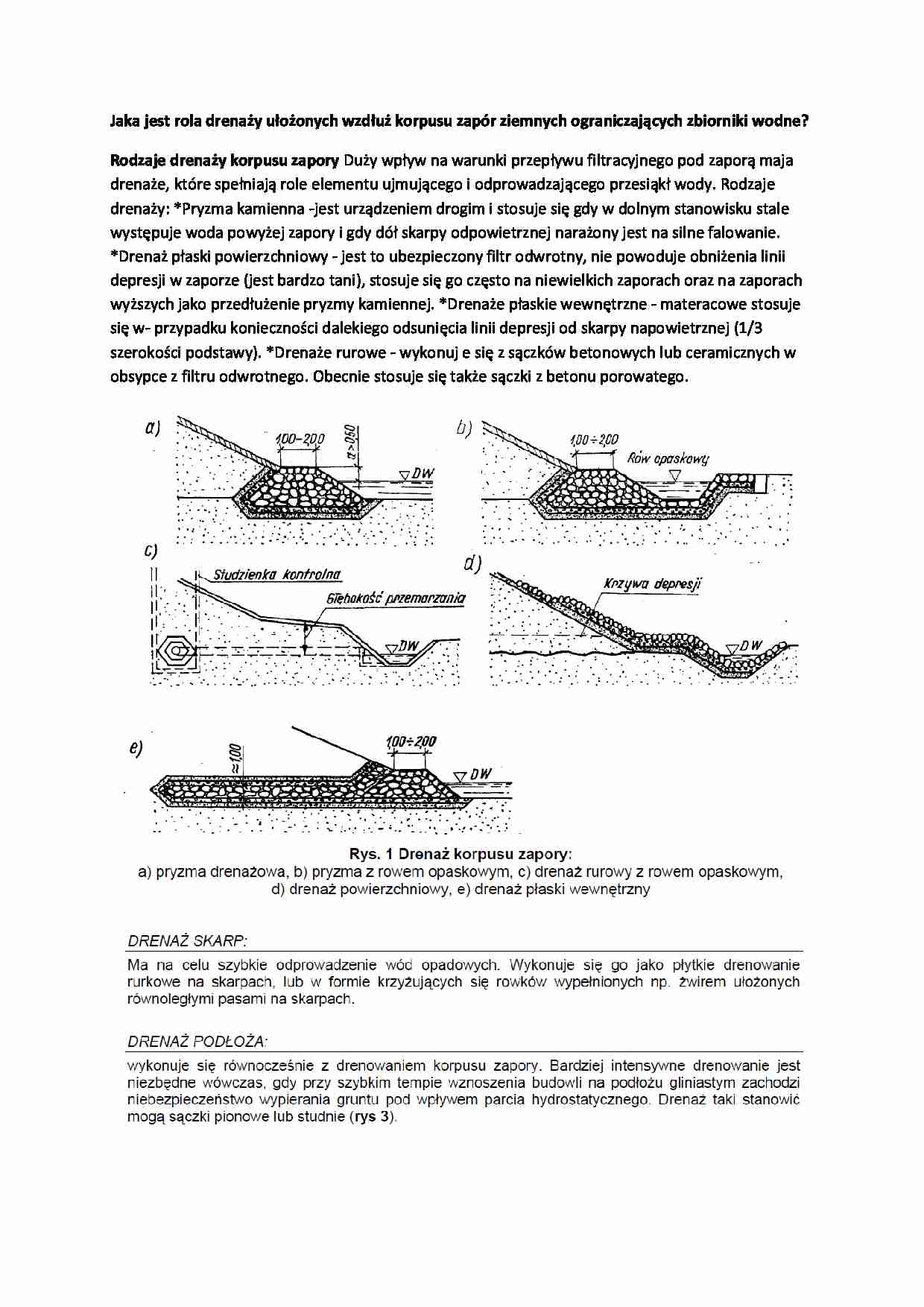 Rodzaje drenaży korpusu zapory-opracowanie - strona 1