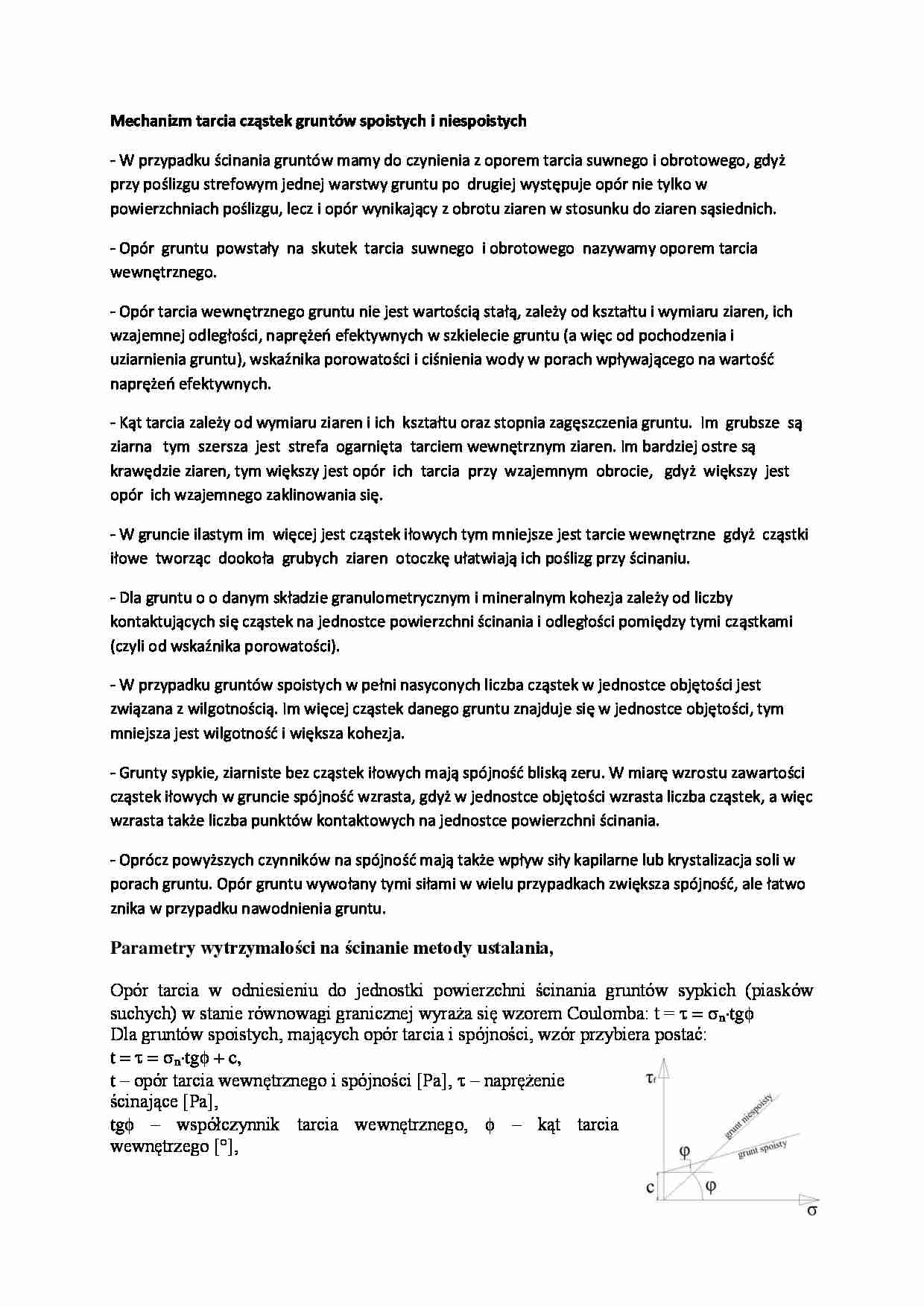 Mechanizm tarcia cząstek gruntów spoistych i niespoistych-opracowanie - strona 1