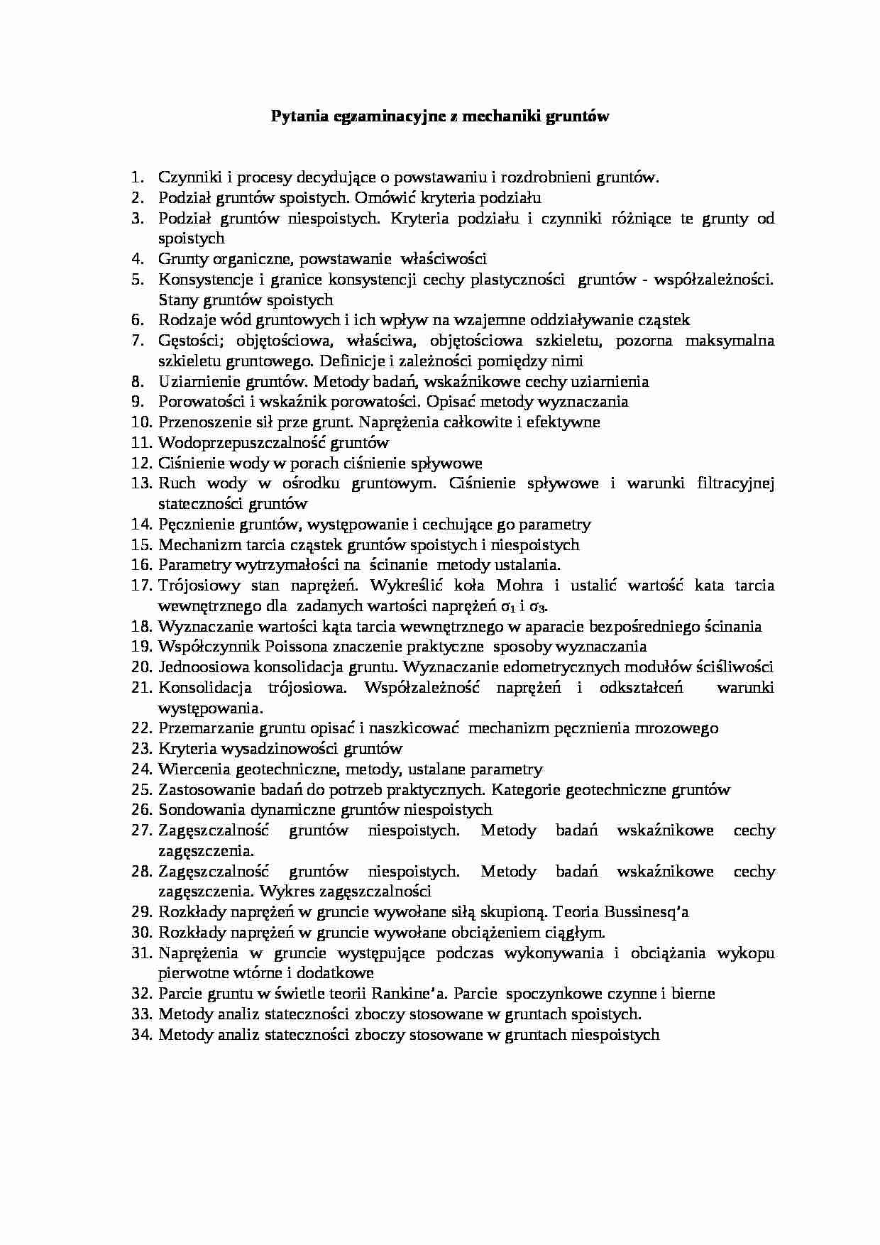 Pytania egzaminacyjne z mechaniki gruntów - strona 1