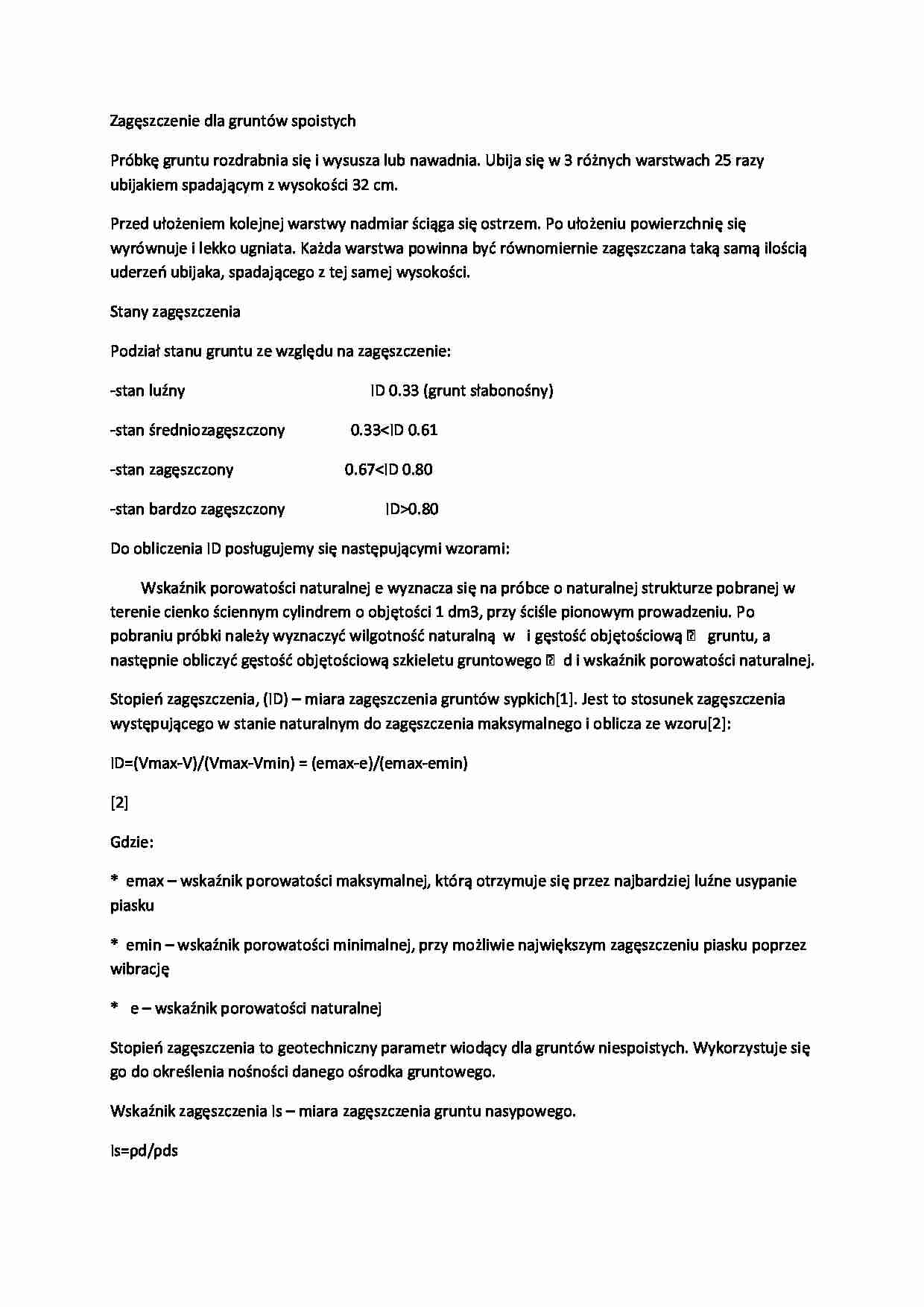Zagęszczenie dla gruntów spoistych-opracowanie - strona 1