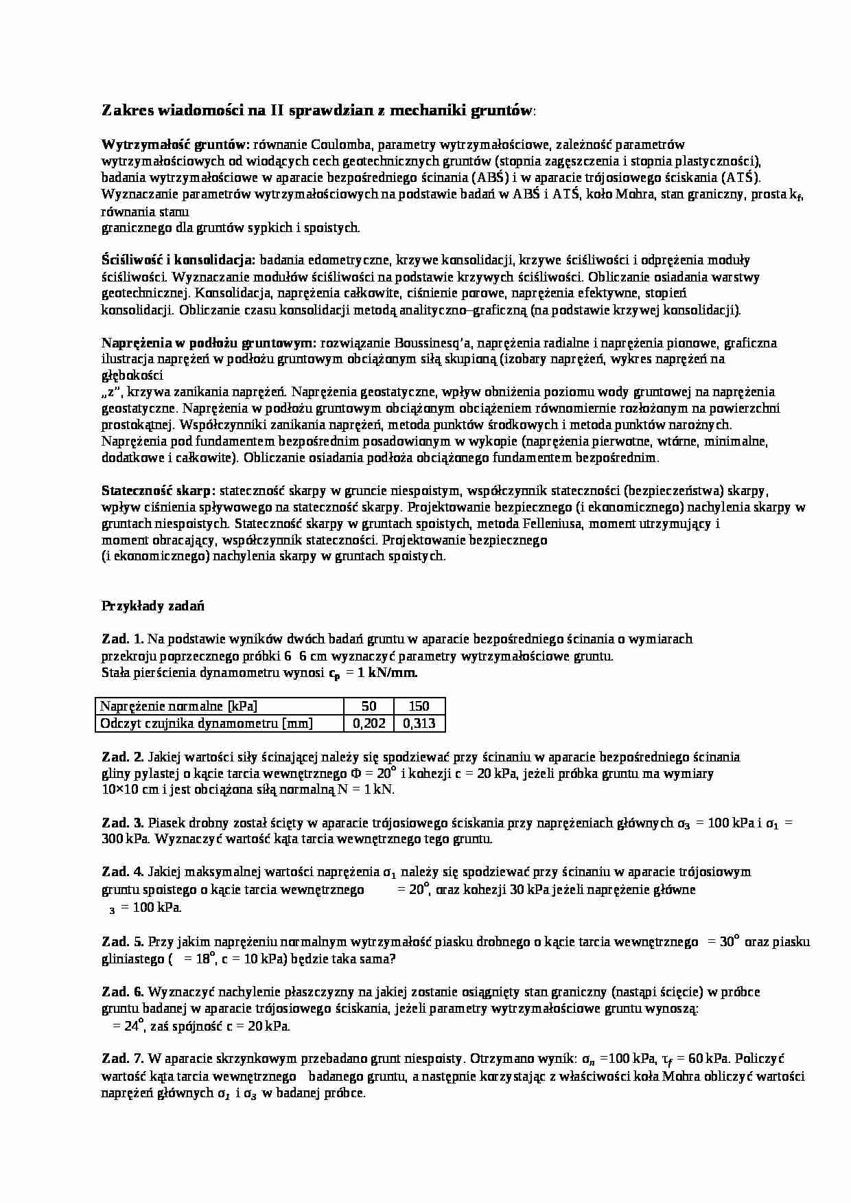 Zakres wiadomości na II sprawdzian z mechaniki gruntów-opracowanie - strona 1