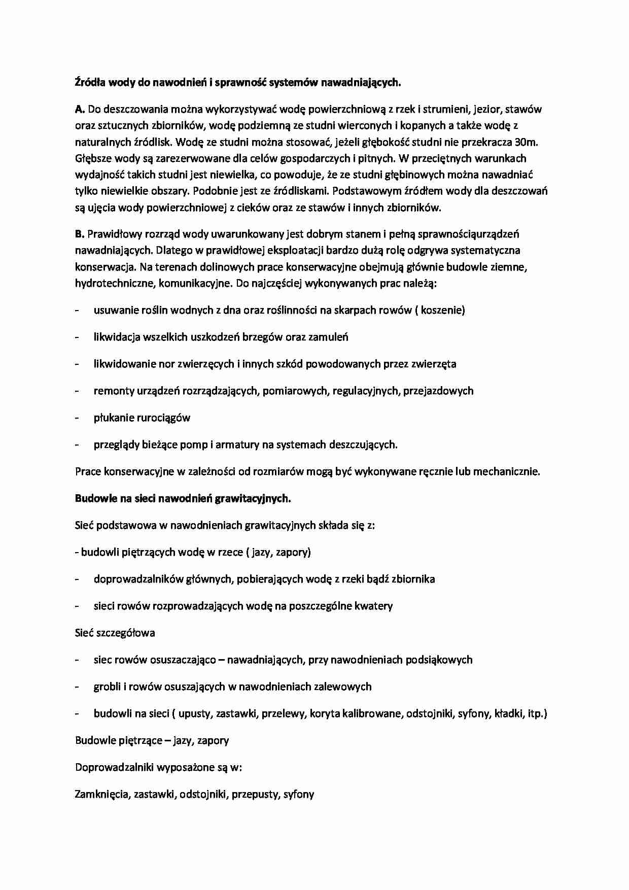 Źródła wody do nawodnień i sprawność systemów nawadniających-opracowanie - strona 1