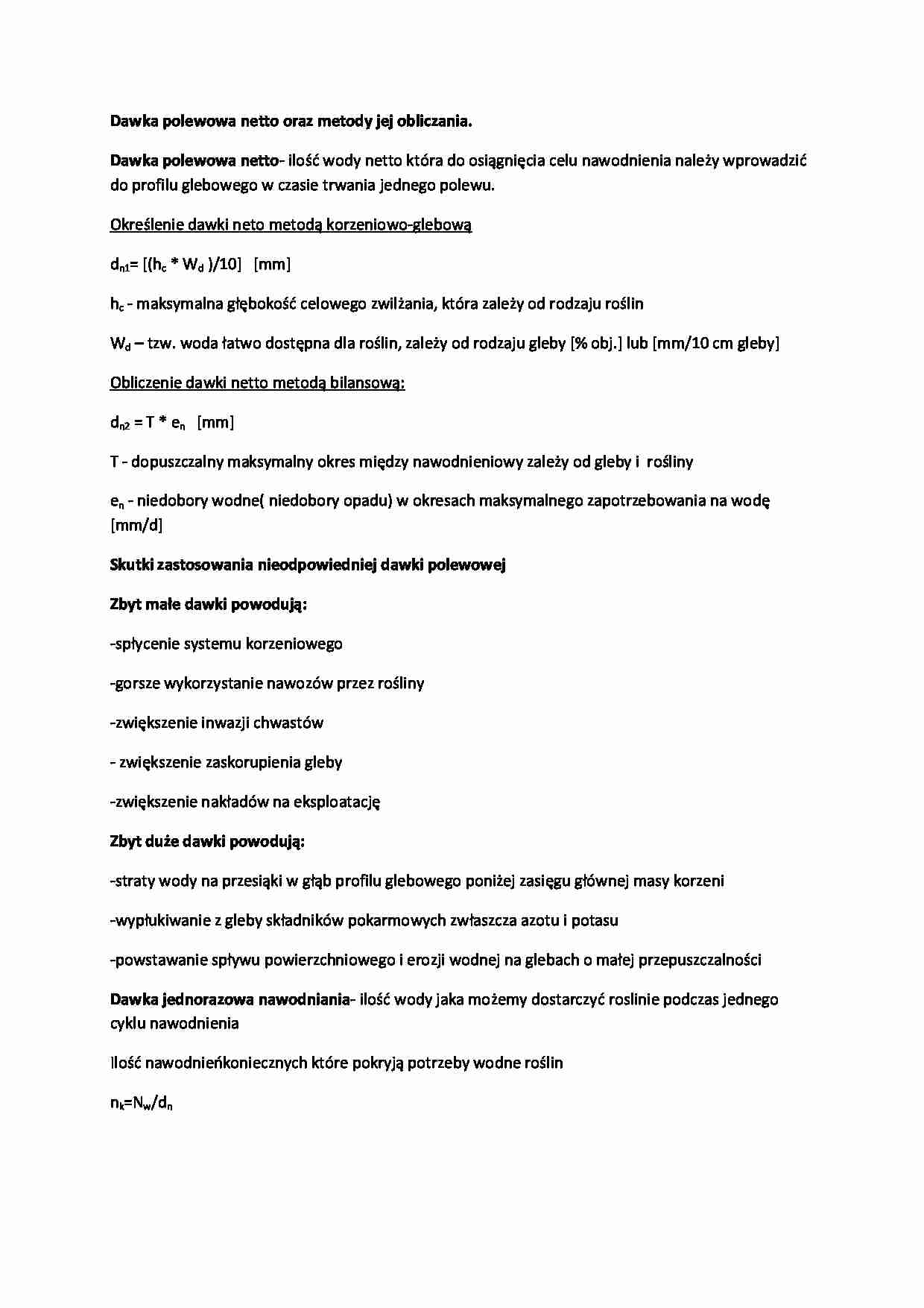 Dawka polewowa netto oraz metody jej obliczania-opracowanie - strona 1