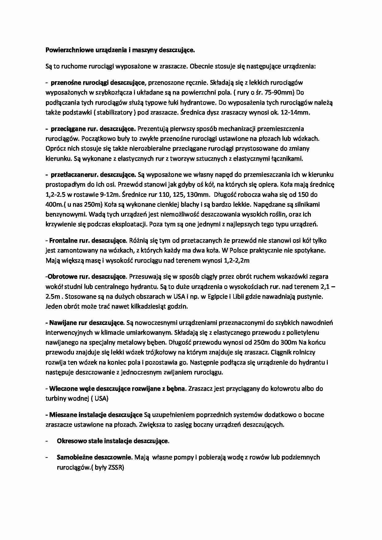 Powierzchniowe urządzenia i maszyny deszczujące-opracowanie - strona 1