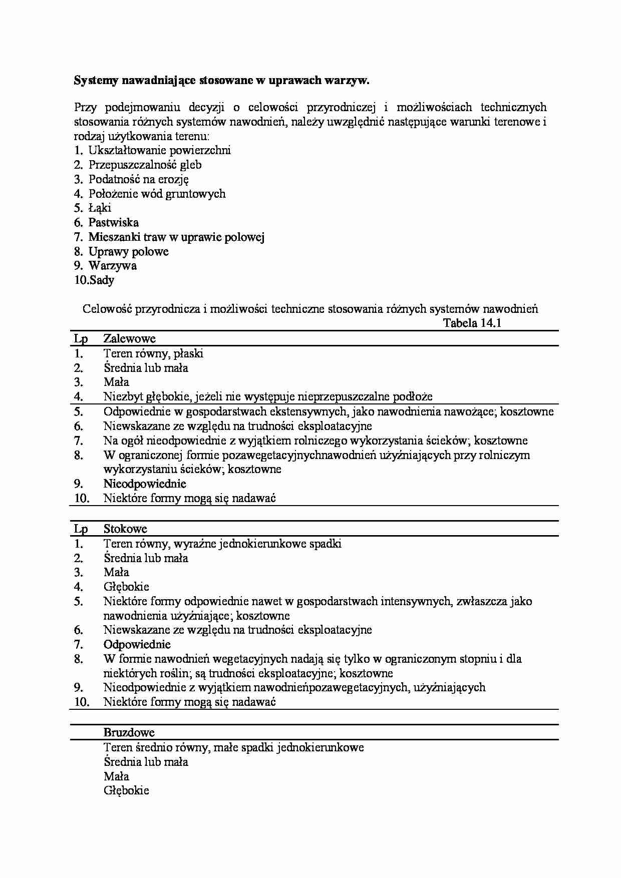 Systemy nawadniające stosowane w uprawach warzyw-opracowanie - strona 1