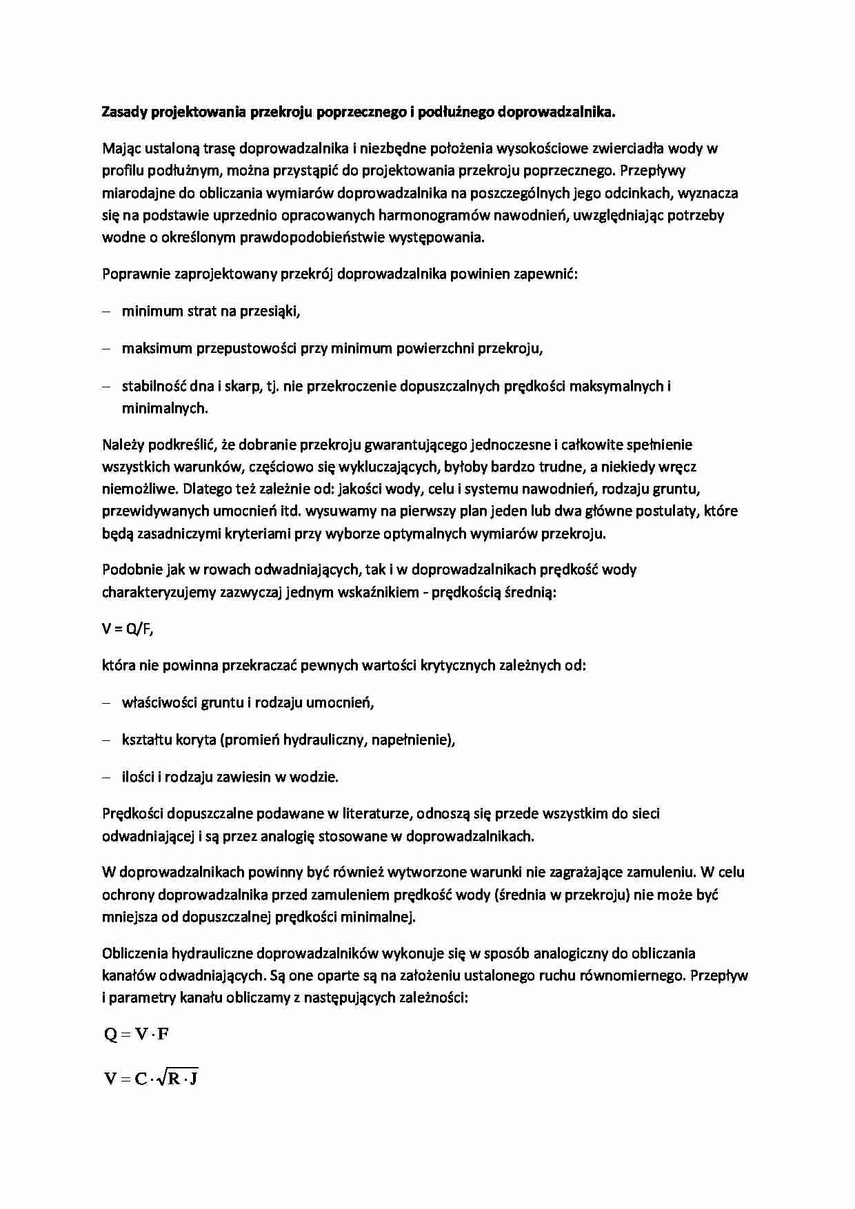 Zasady projektowania przekroju poprzecznego i podłużnego doprowadzalnika-opracowanie - strona 1