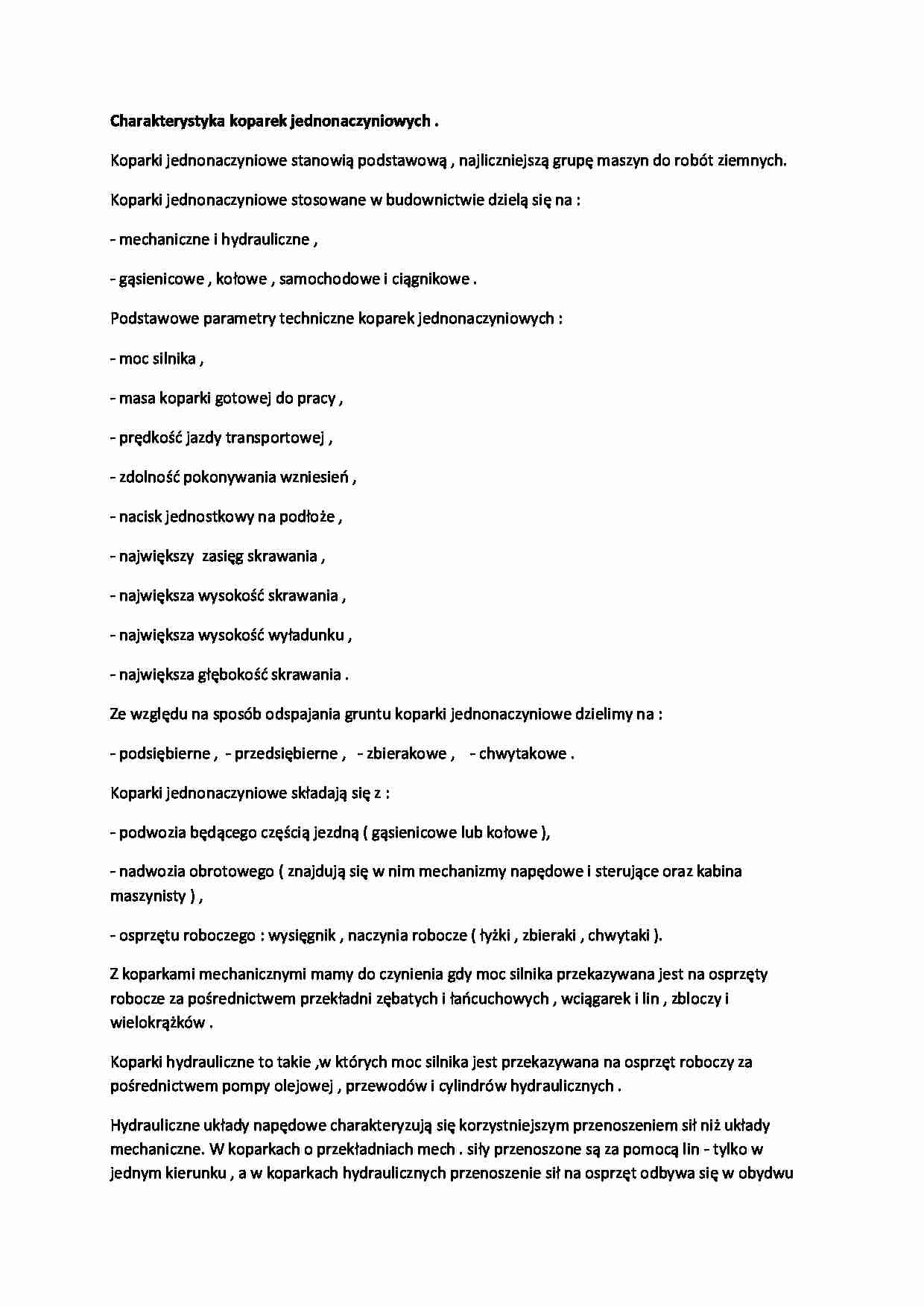 Charakterystyka koparek jednonaczyniowych-opracowanie - strona 1