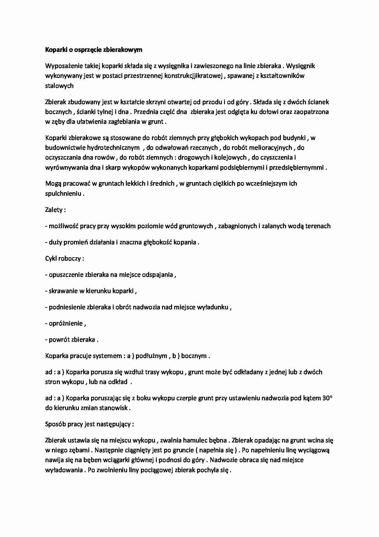 Koparki o osprzęcie zbierakowym-opracowanie - strona 1