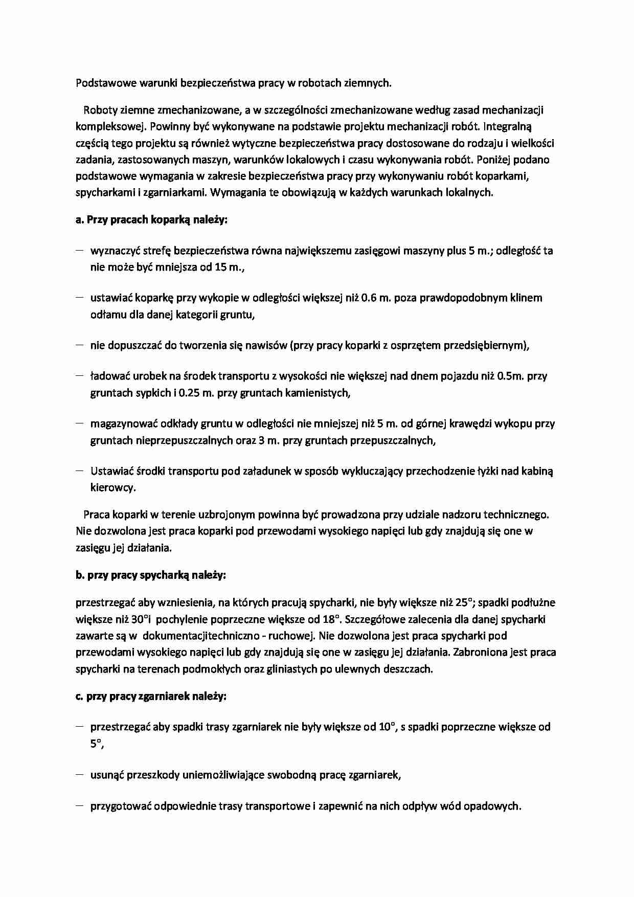 Podstawowe warunki bezpieczeństwa pracy w robotach ziemnych-opracowanie - strona 1