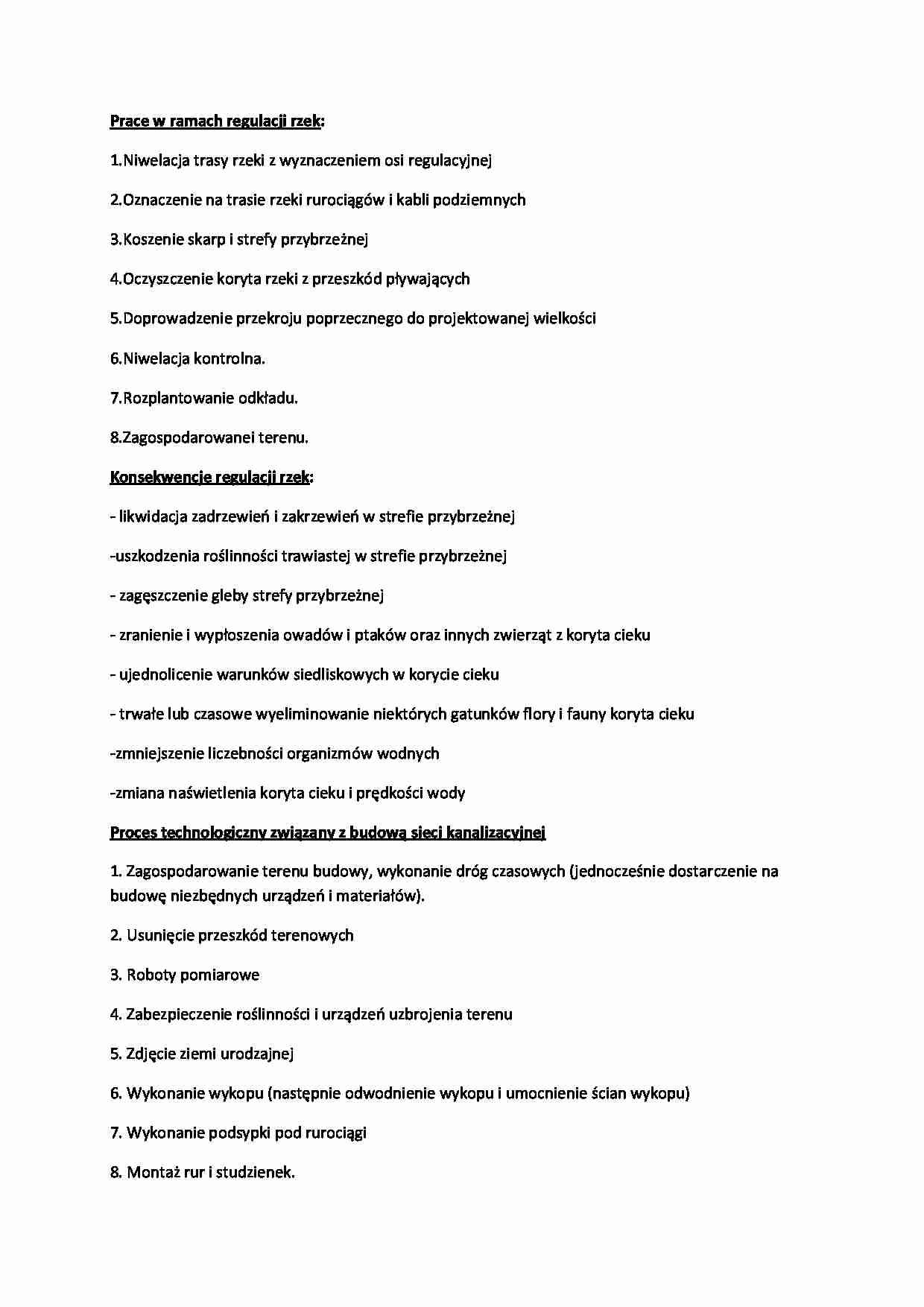 Prace w ramach regulacji rzek oraz proces technologiczny związany z budową sieci kanalizacyjnej-opracowanie - strona 1