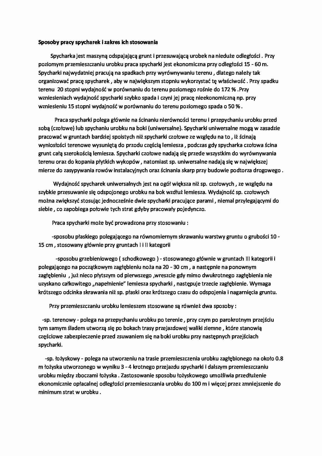 Sposoby pracy spycharek i zakres ich stosowania-opracowanie - strona 1