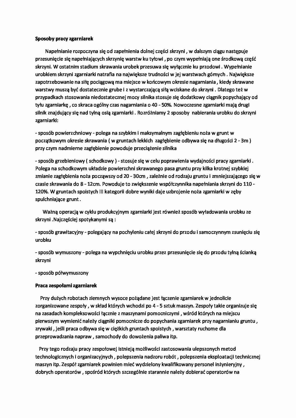 Sposoby pracy zgarniarek-opracowanie - strona 1