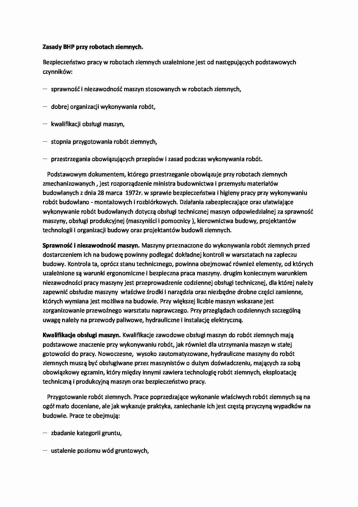 Zasady BHP przy robotach ziemnych-opracowanie - strona 1
