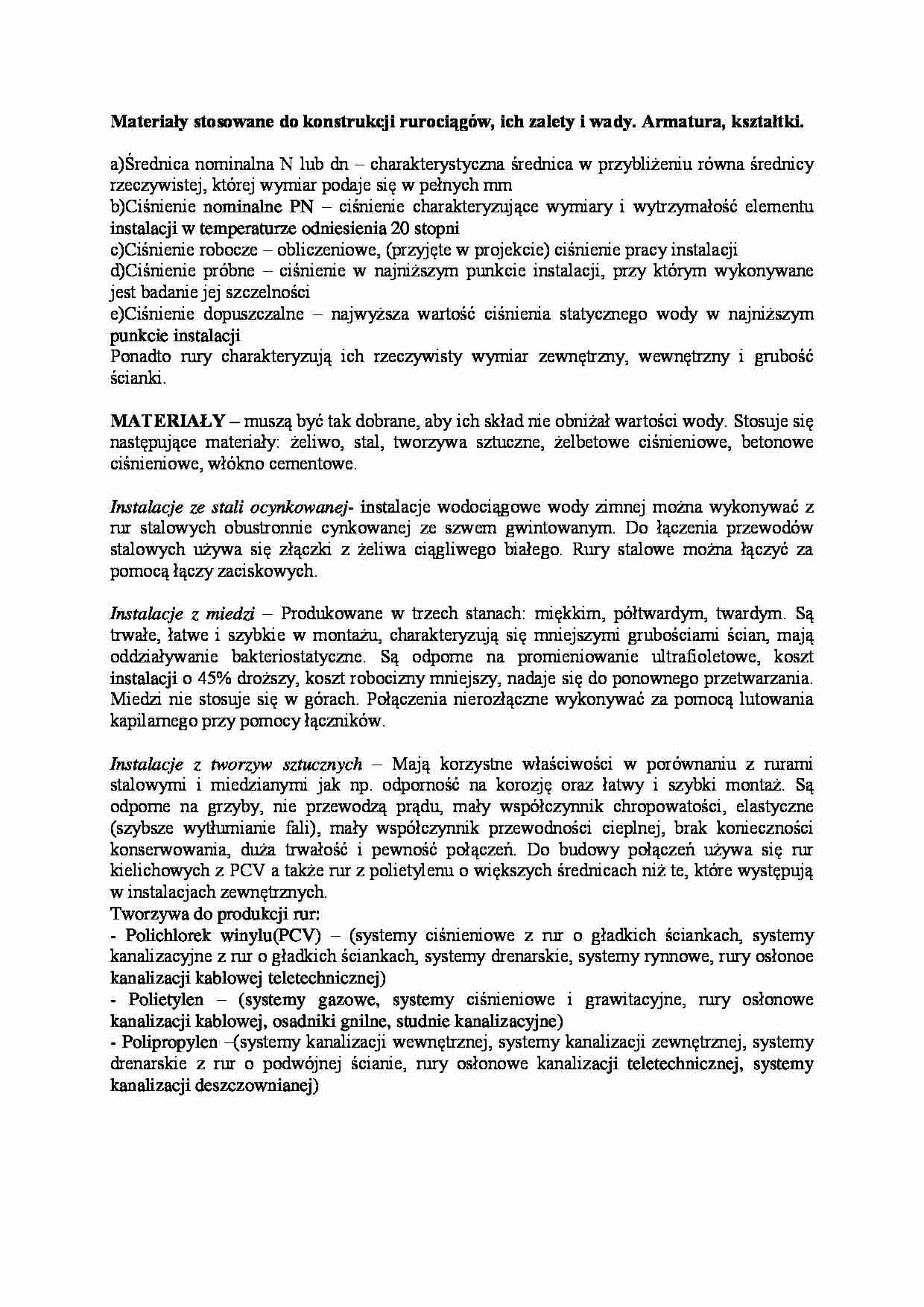 Materiały stosowane do konstrukcji rurociągów-opracowanie - strona 1