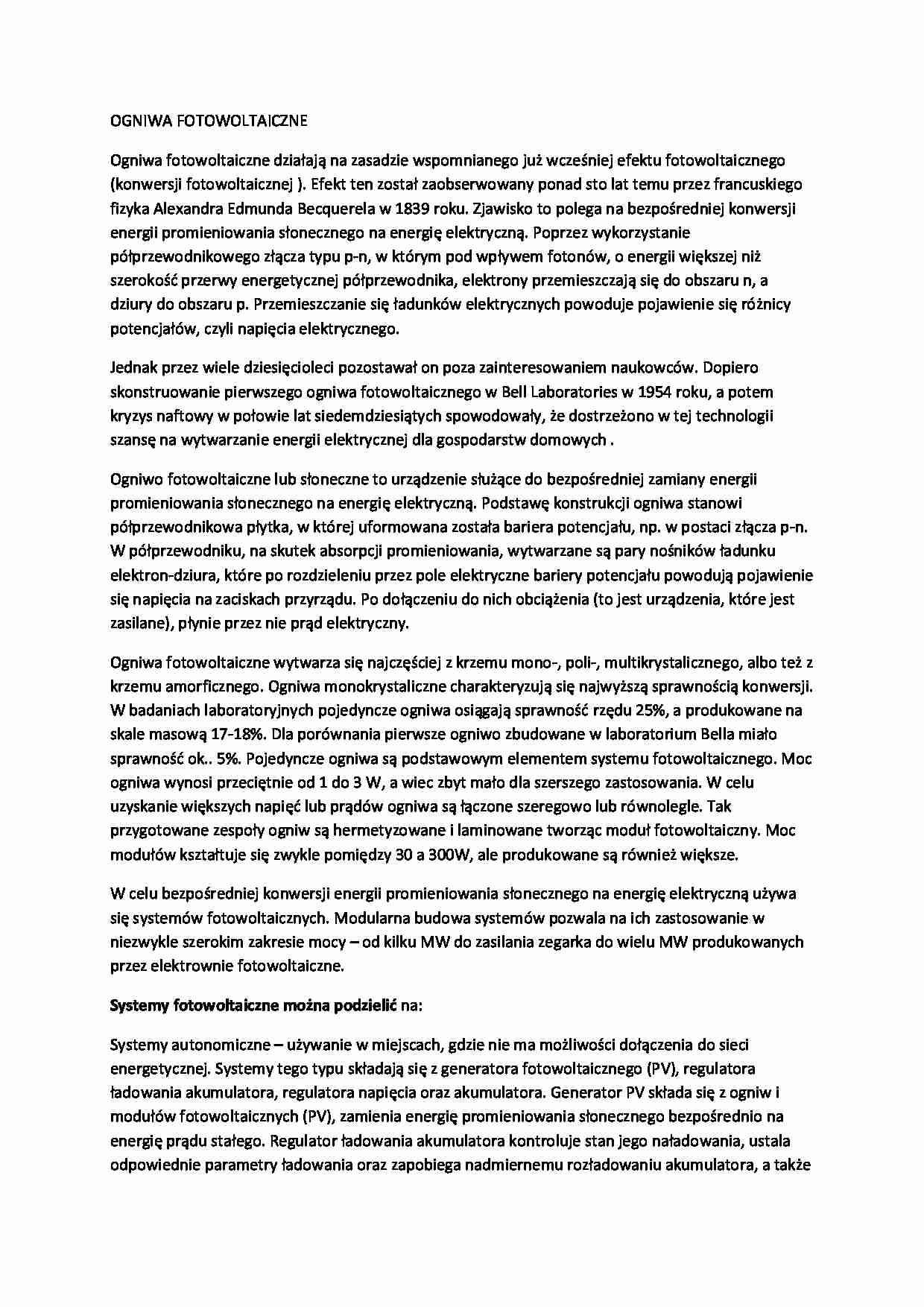 Ogniwa fotowoltaiczne -opracowanie - strona 1