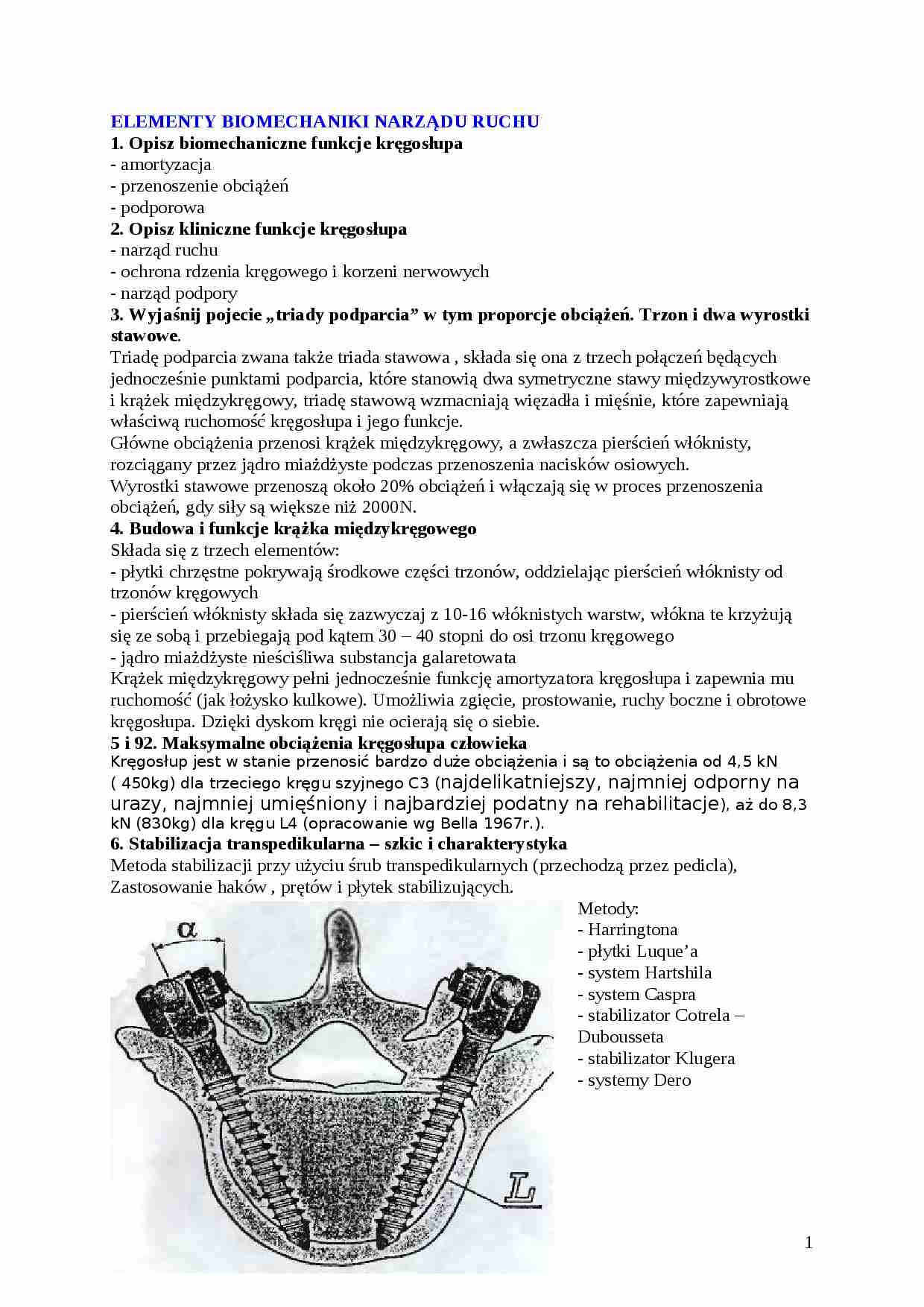 Opracowanie zagadnień - Funkcje kręgosłupa - strona 1