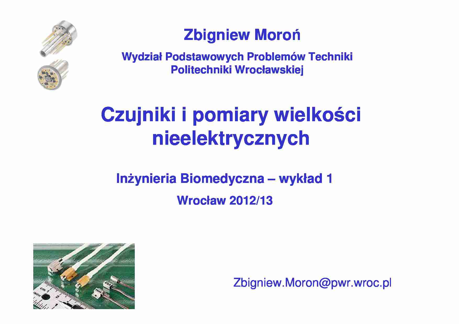 Czujniki - notatki z wykładu 8 - strona 1