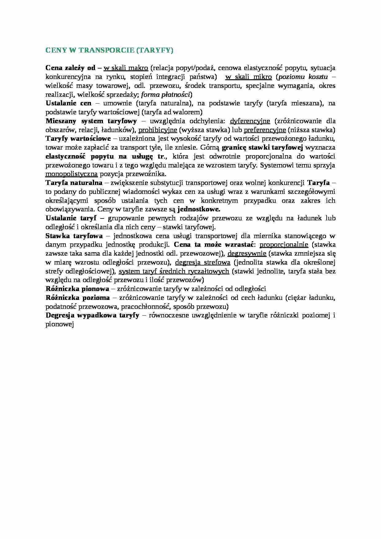 Ceny w transporcie - omówienie - strona 1