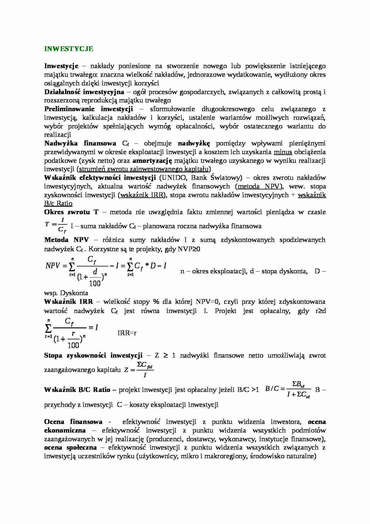 Inwestycje - omówienie - Wskaźnik IRR  - strona 1