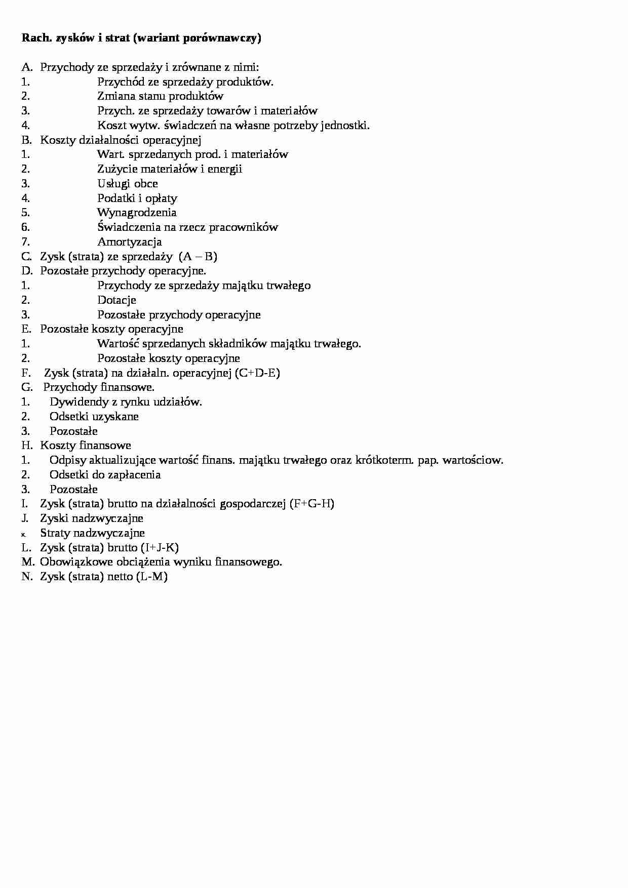 Rachunek zysków i strat (wariant porównawczy) - strona 1