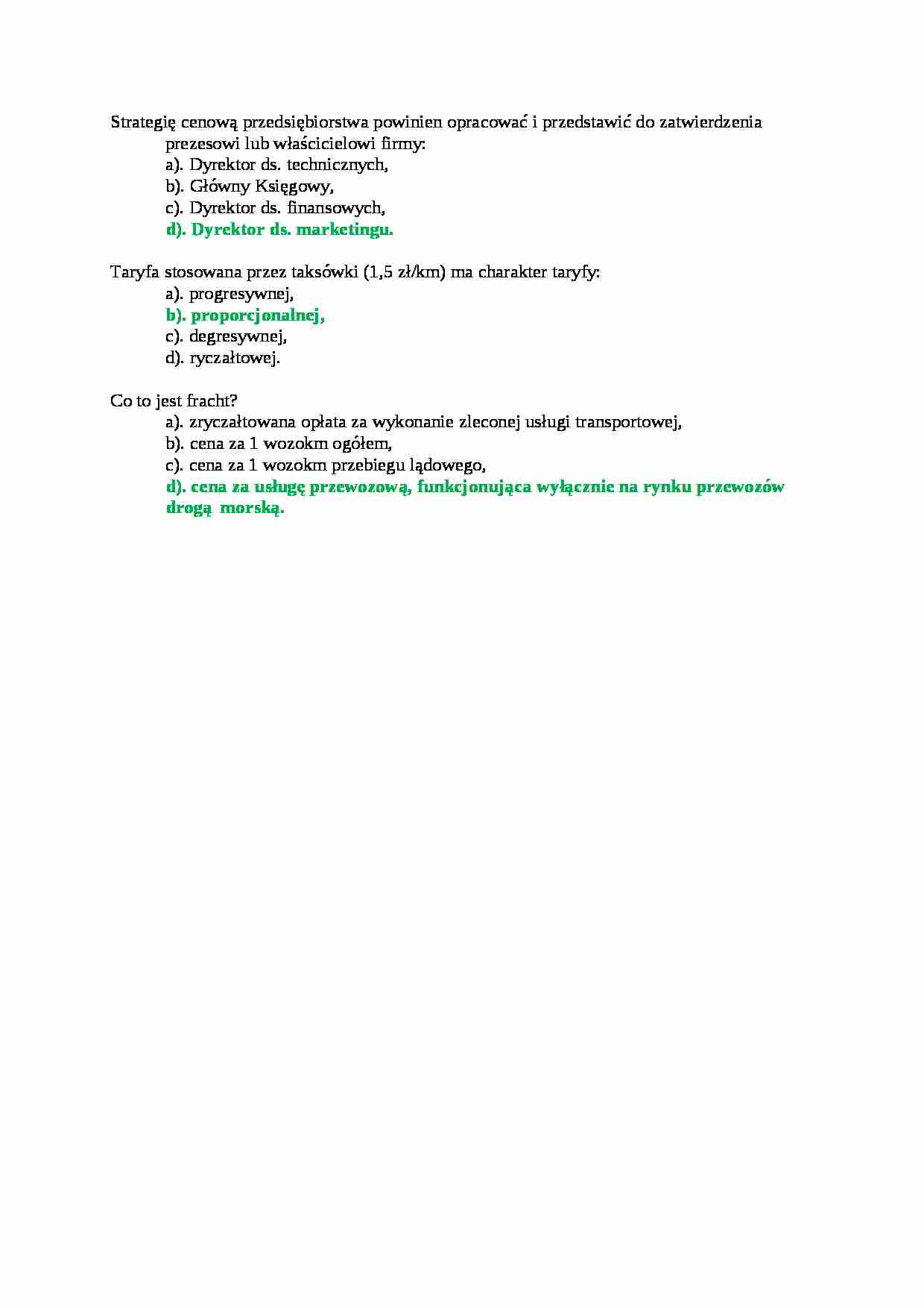 Ekonomika transportu - test 21 - strona 1