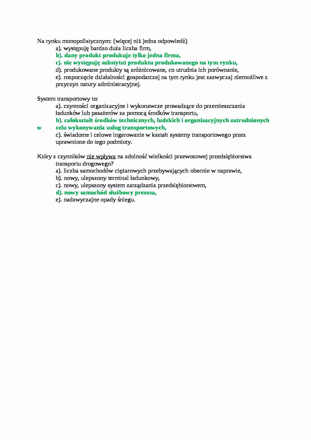 Ekonomika transportu - test 29 - strona 1