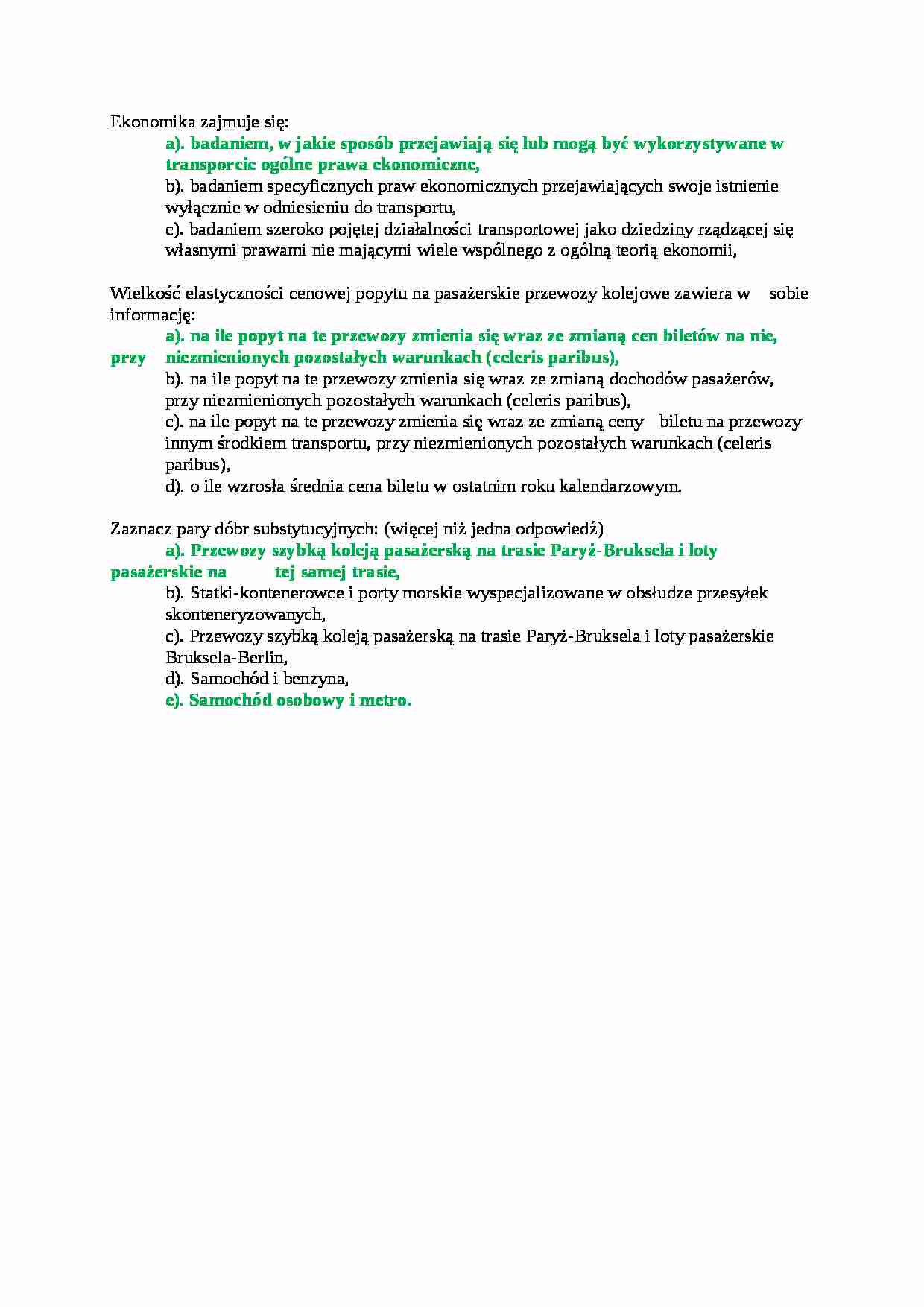 Ekonomika transportu - test 30 - strona 1