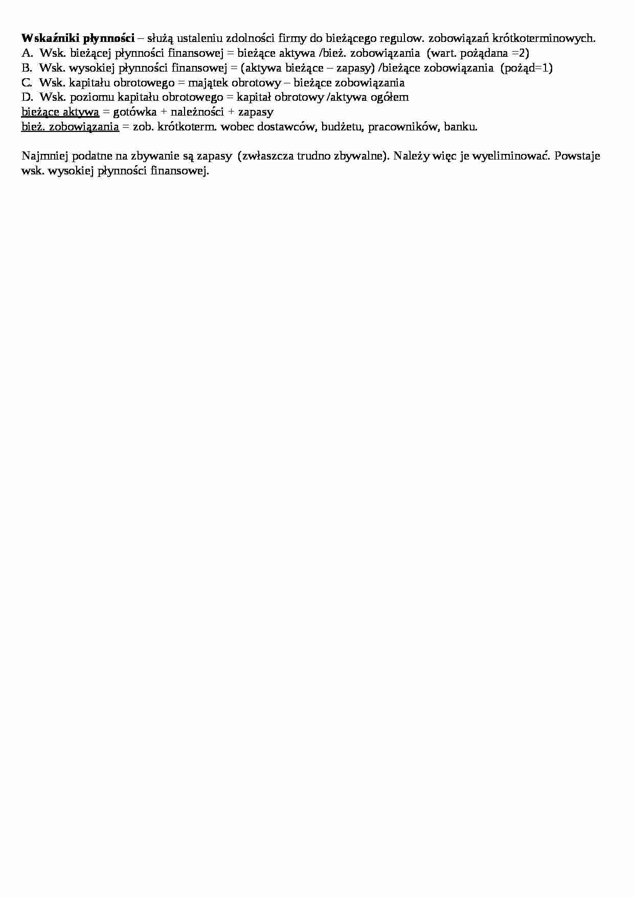 Wskaźniki płynności - opis - strona 1
