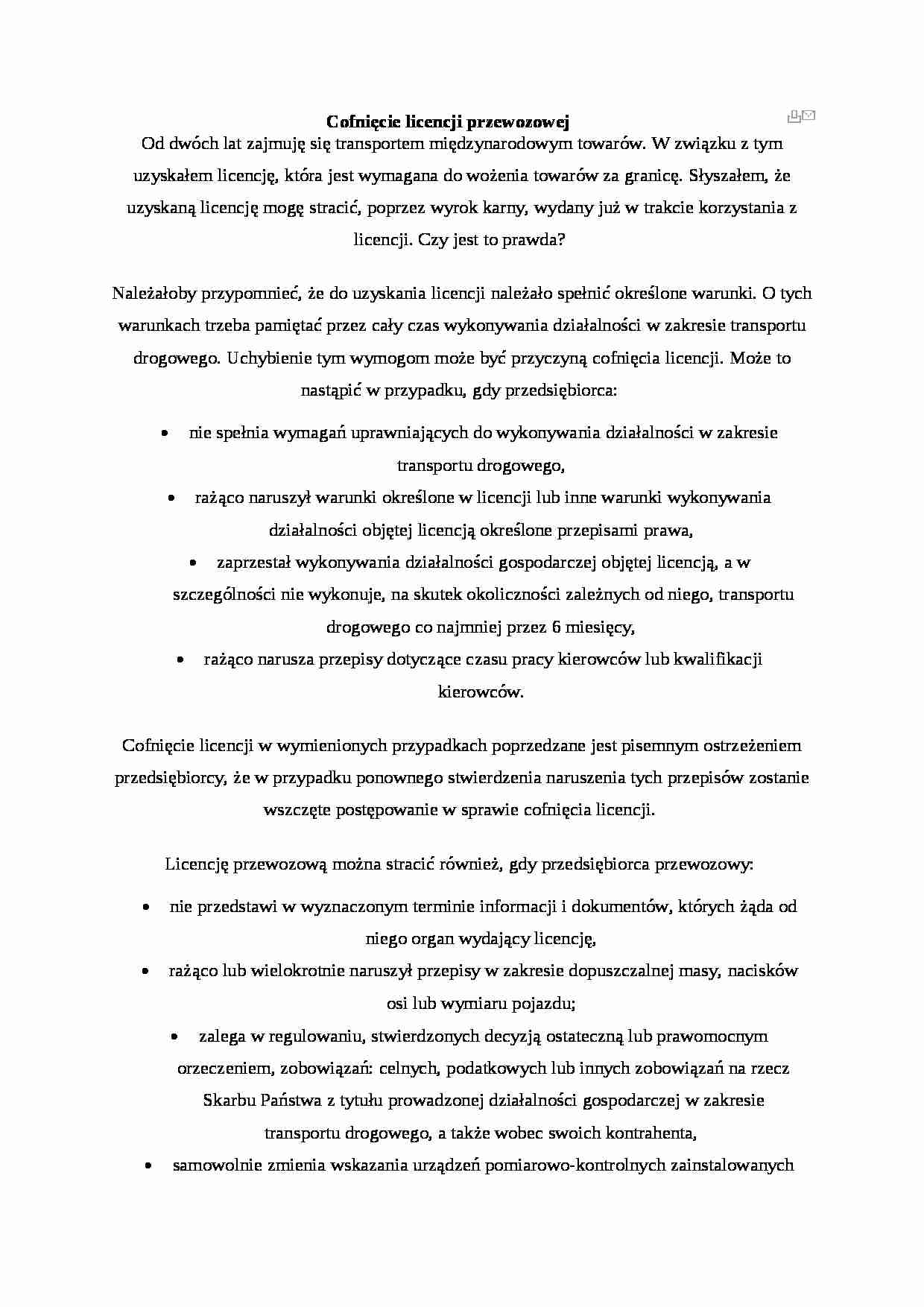 Cofnięcie licencji przewozowej - omówienie - strona 1