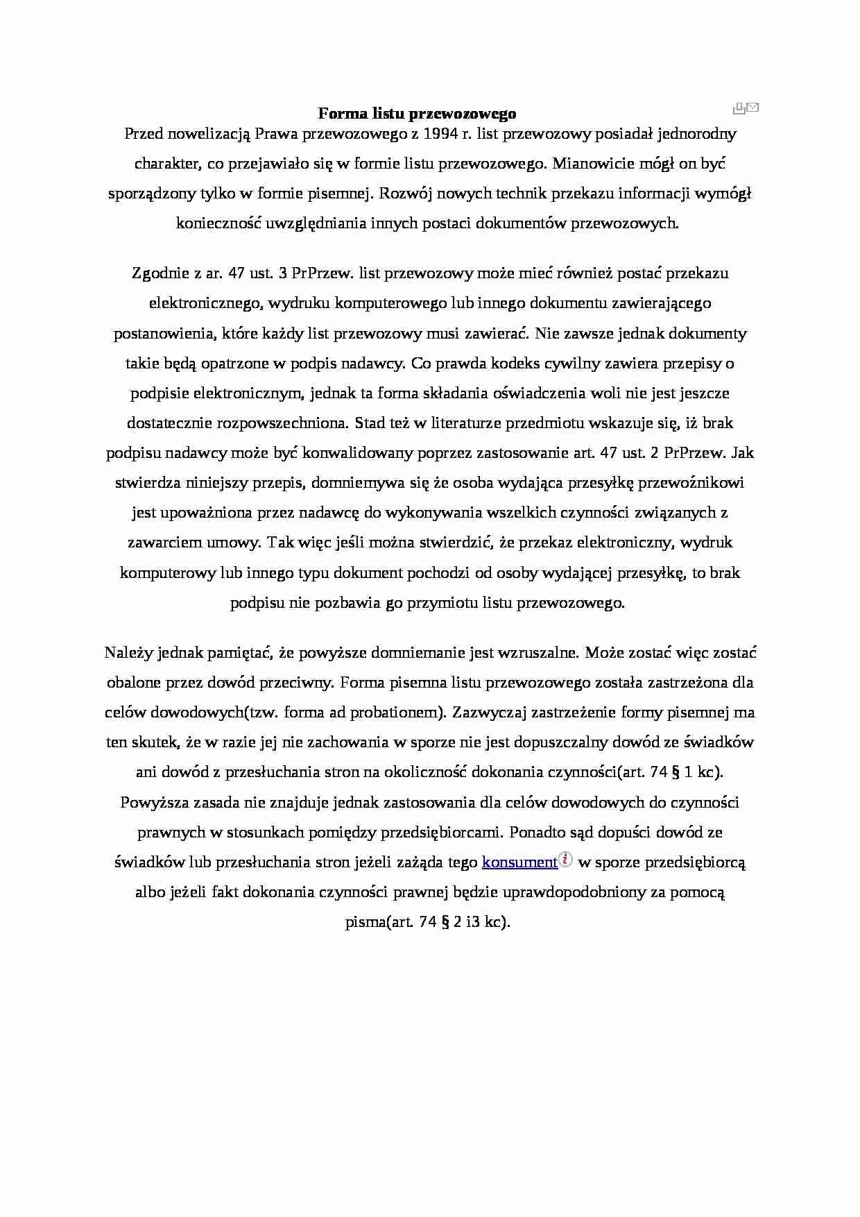 Forma listu przewozowego - strona 1