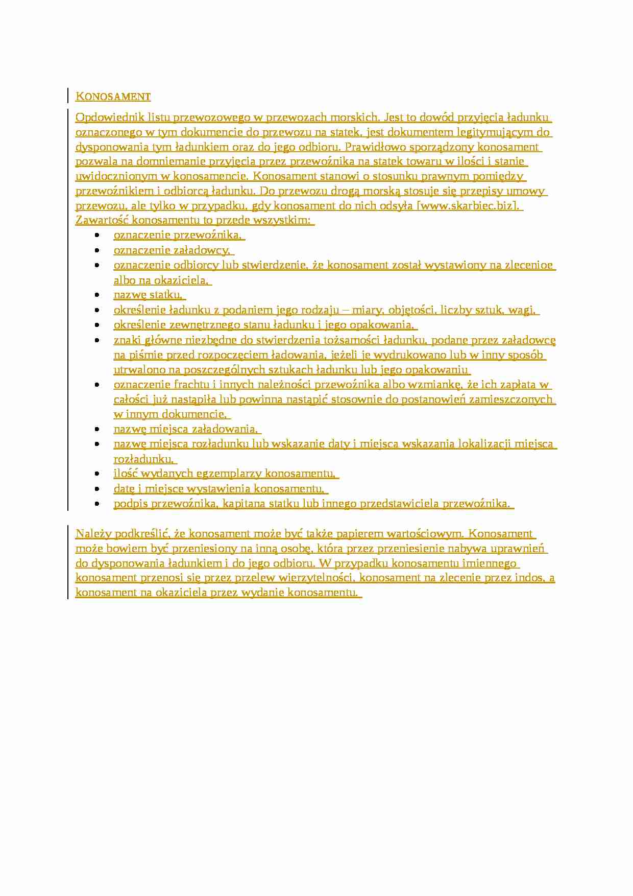 Konosament - omówienie - strona 1