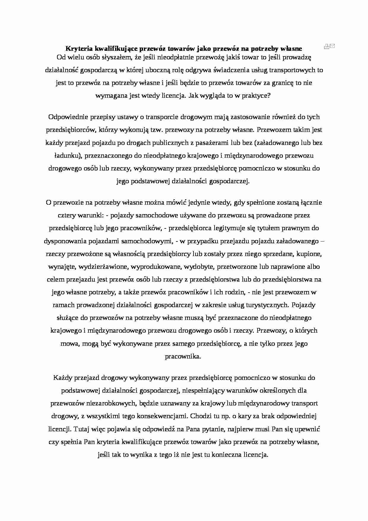 Kryteria kwalifikujące przewóz towarów - omówienie - strona 1