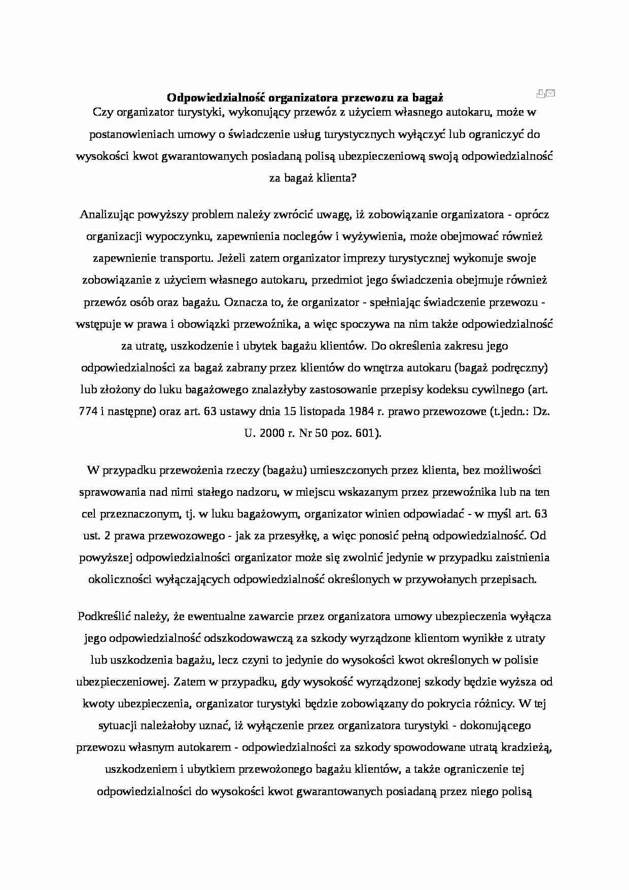 Odpowiedzialność organizatora przewozu za bagaż - strona 1