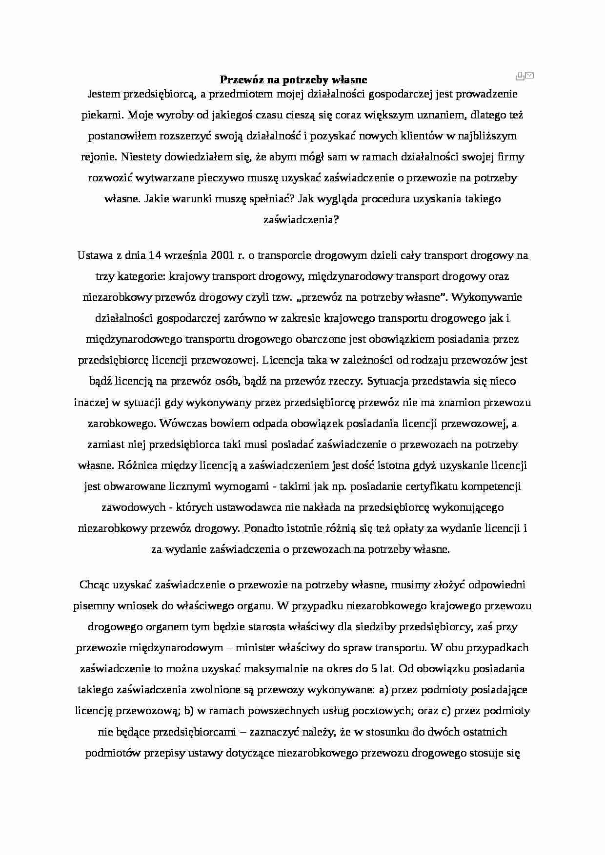 Przewóz na potrzeby własne - strona 1