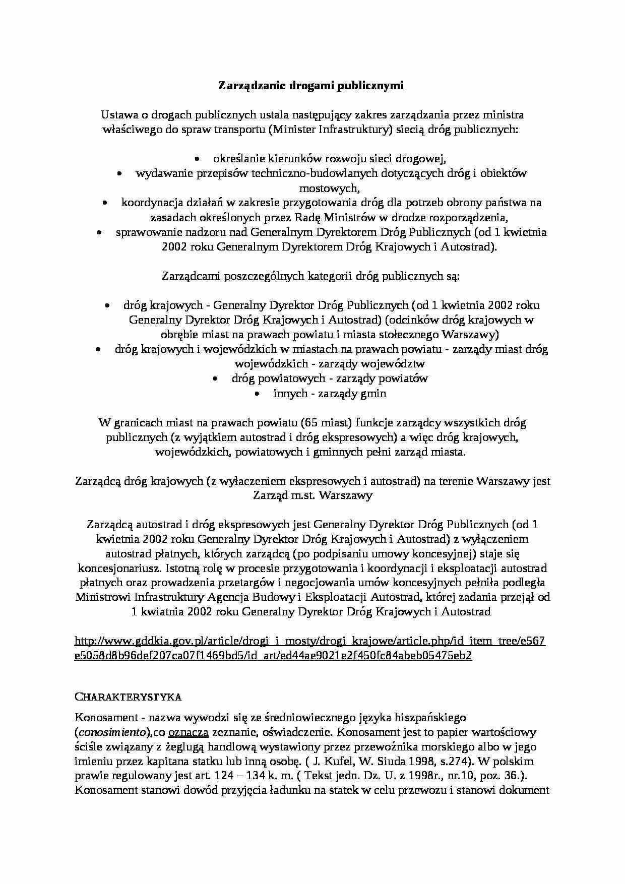 Zarządzanie drogami publicznymi - omówienie - strona 1