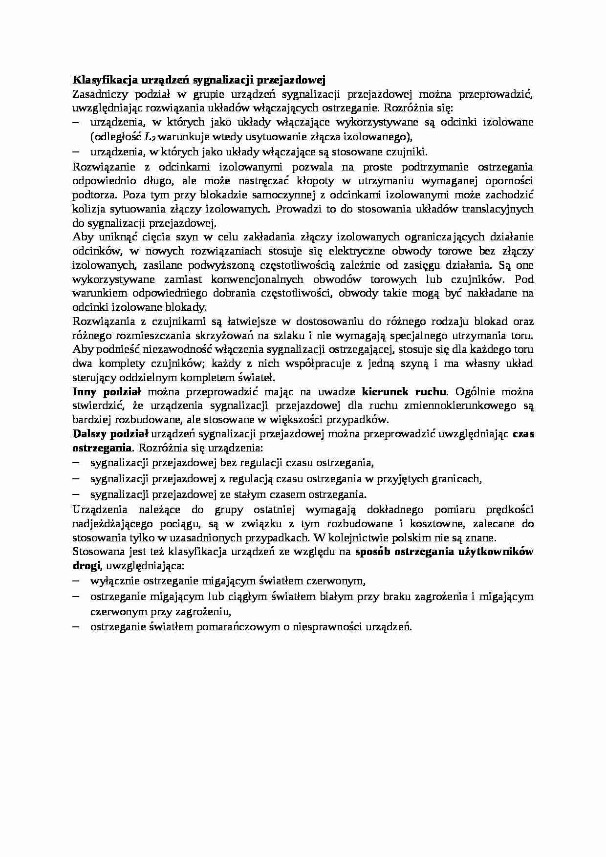 Klasyfikacja urządzeń sygnalizacji przejazdowej - opis - strona 1