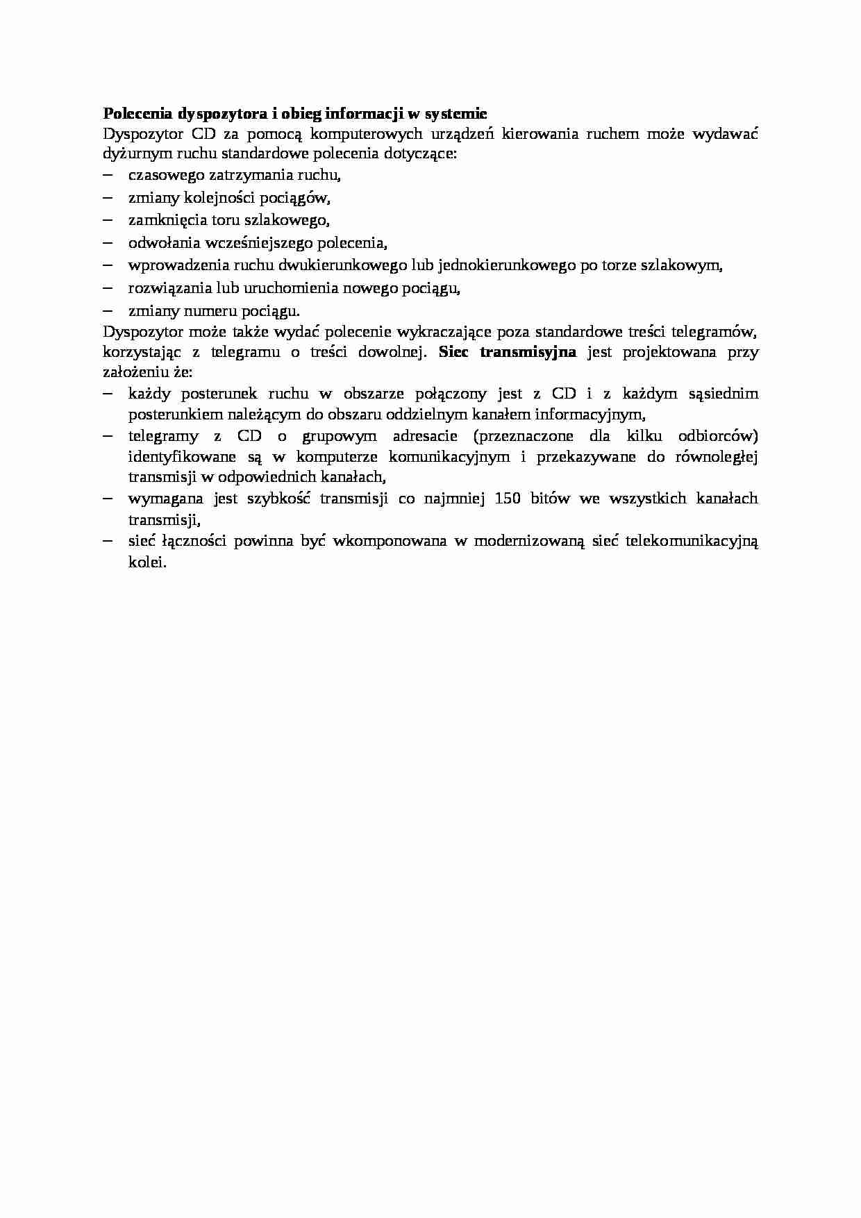 Polecenia dyspozytora i obieg informacji w systemie - strona 1