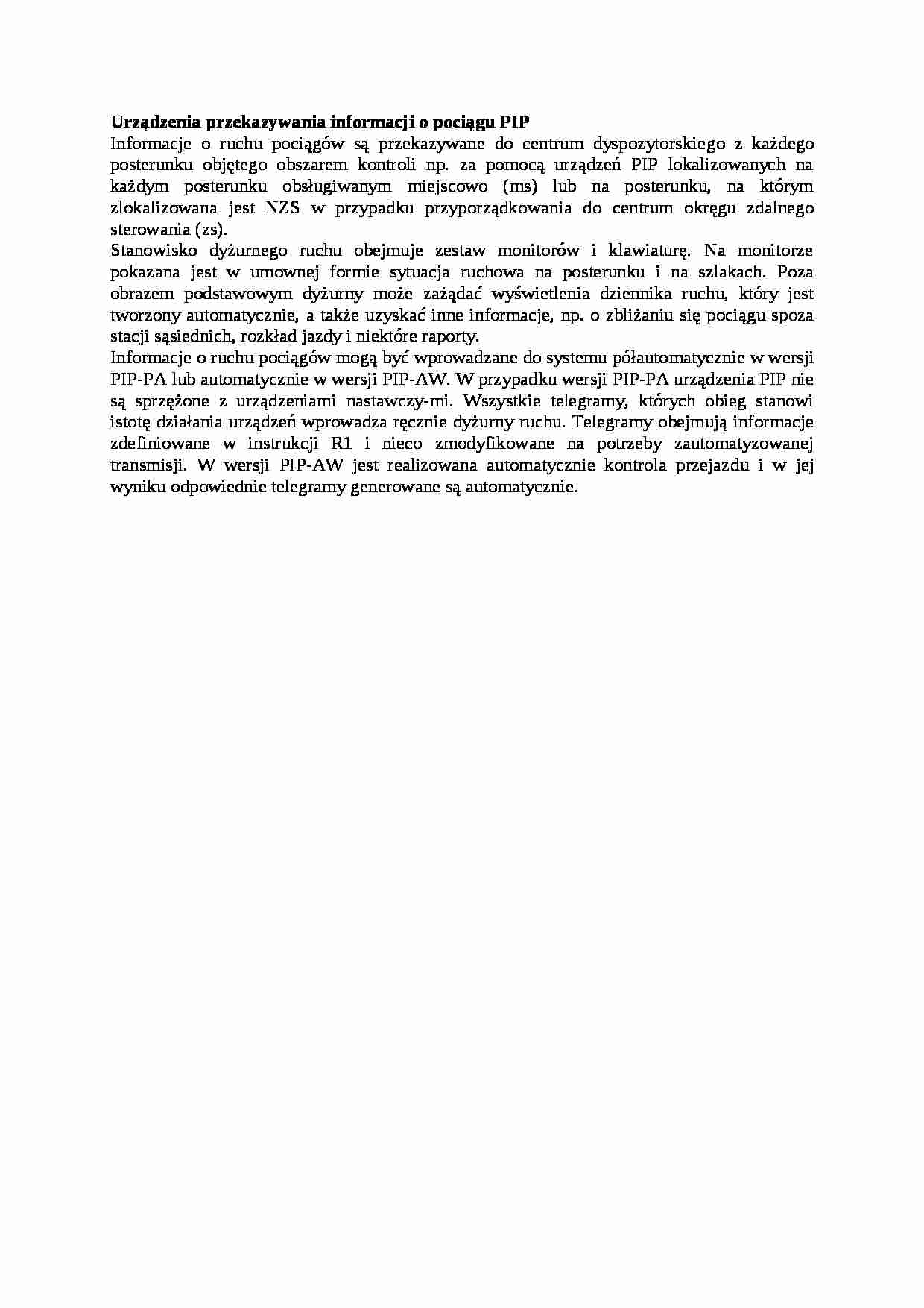 Urządzenia przekazywania informacji o pociągu PIP - strona 1