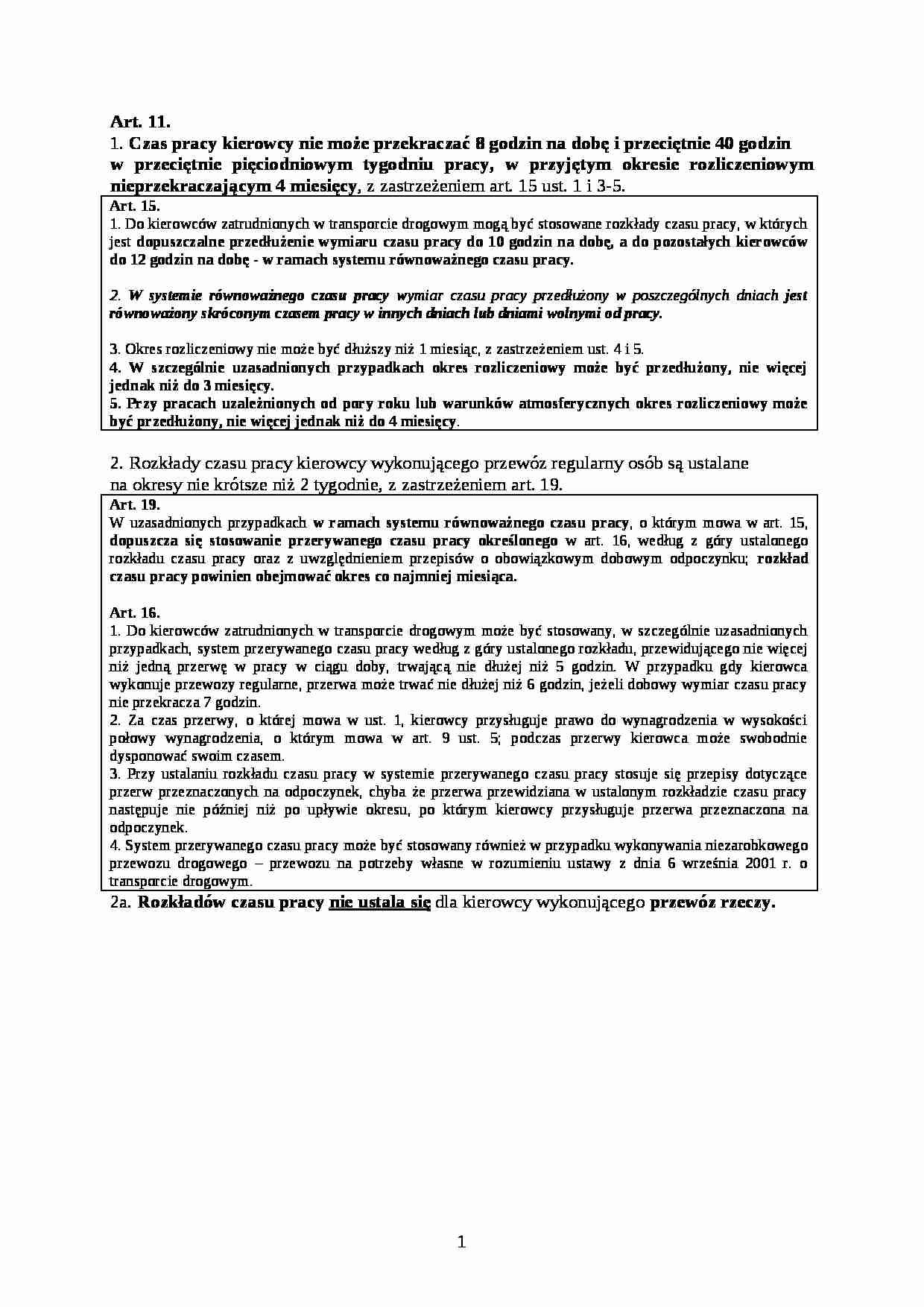 Art. 11. - czas pracy kierowcy - strona 1
