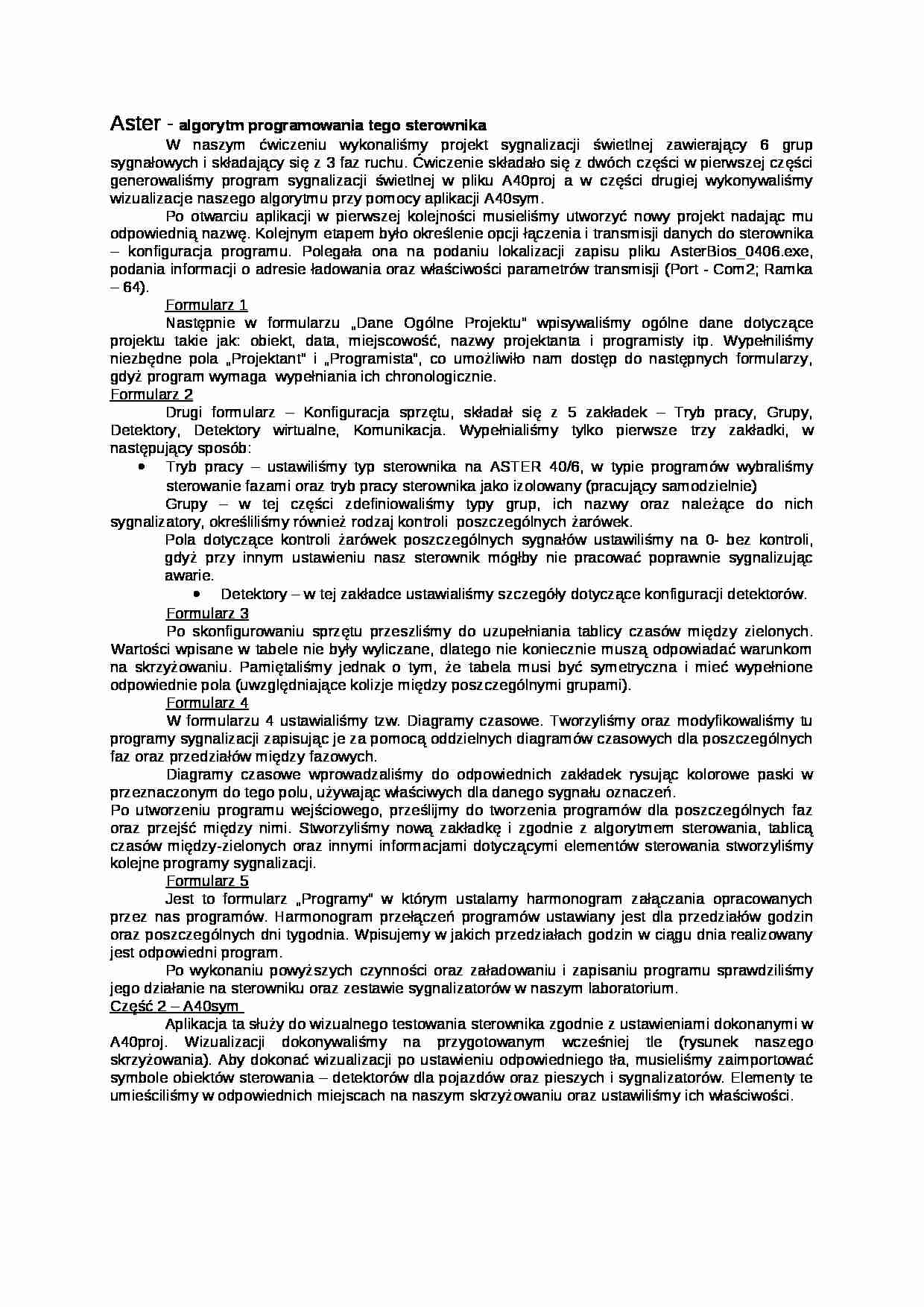 Aster - algorytm programowania tego sterownika - strona 1