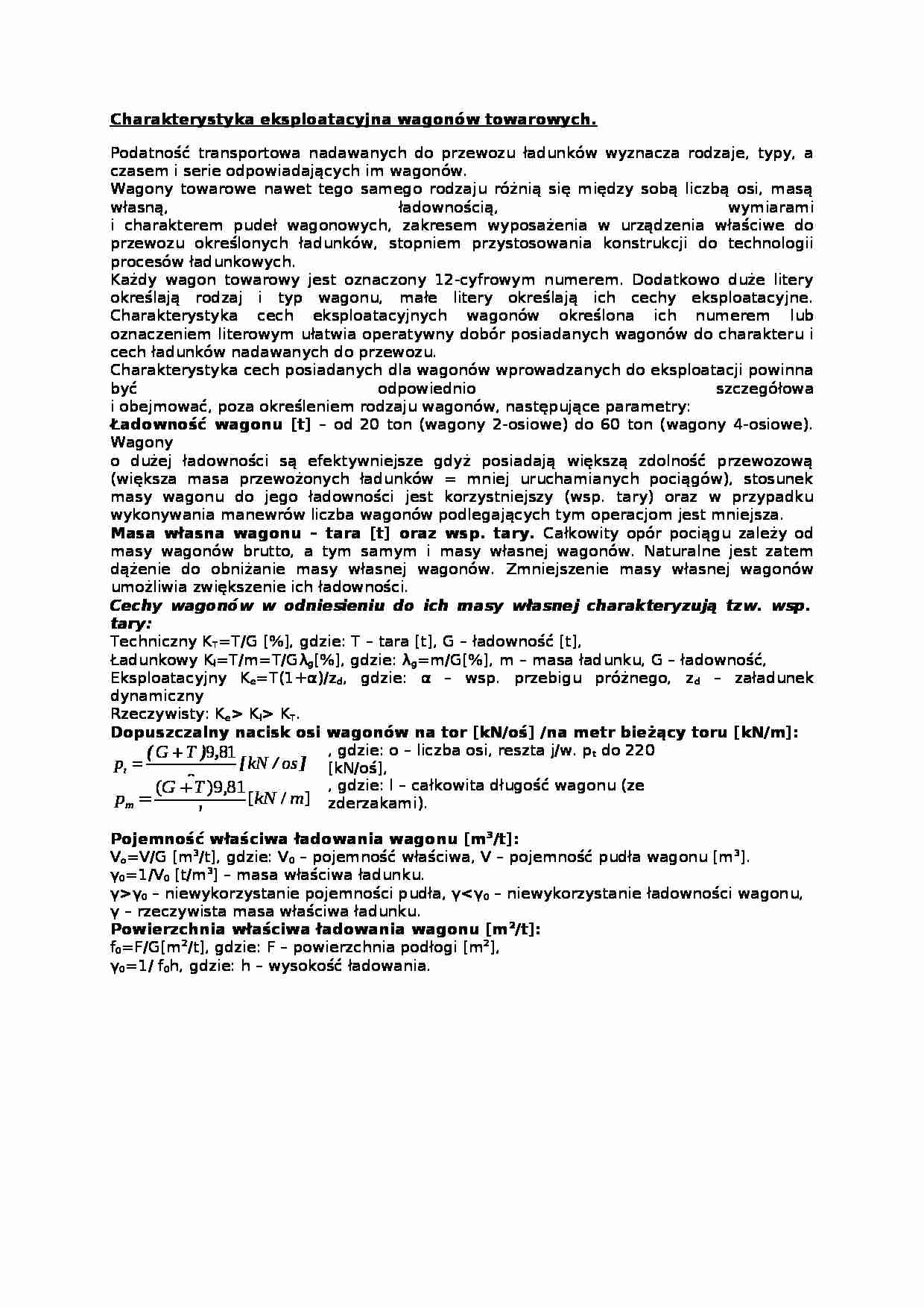 Charakterystyka eksploatacyjna wagonów towarowych - strona 1