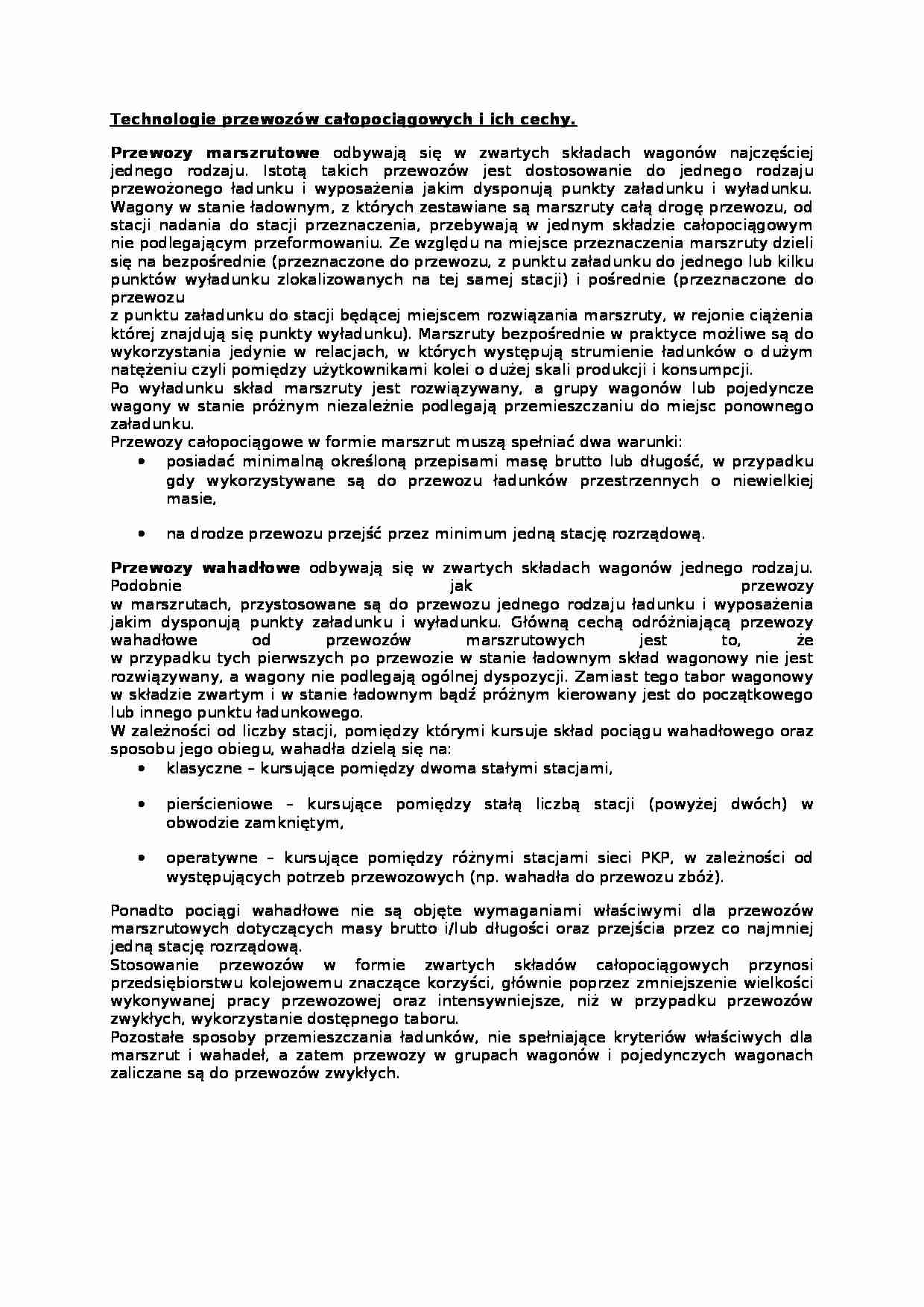 Technologie przewozów całopociągowych i ich cechy - strona 1