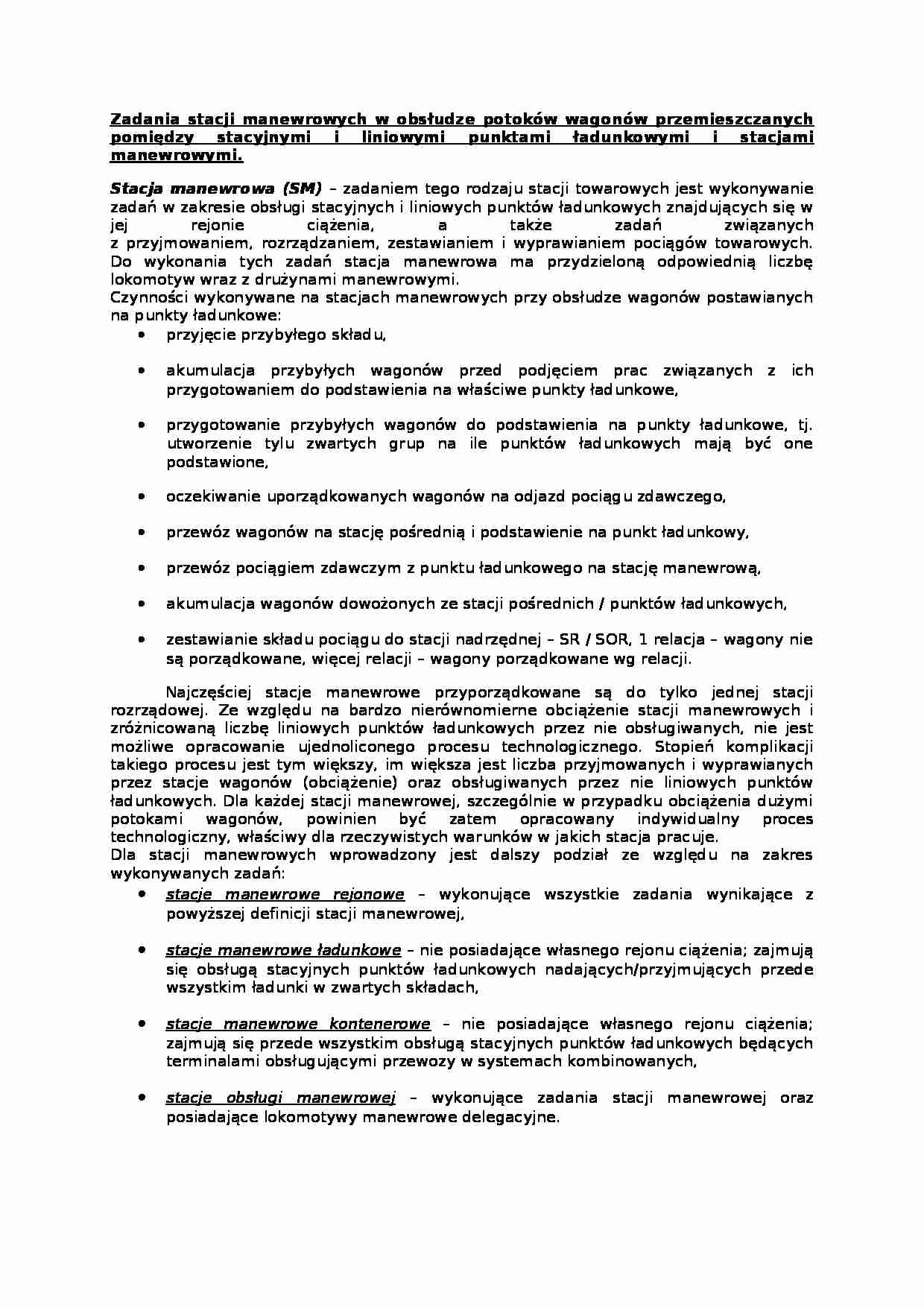 Zadania stacji manewrowych w obsłudze potoków wagonów - strona 1