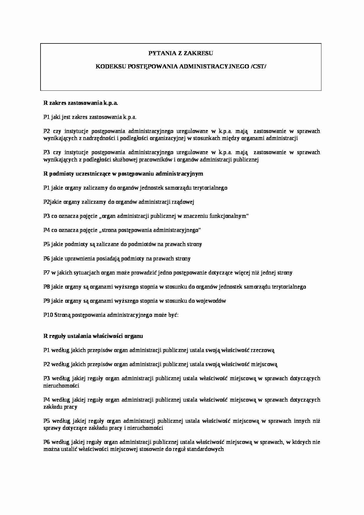 Pytania z zakresu kodeksu postępowania administracyjnego. - strona 1