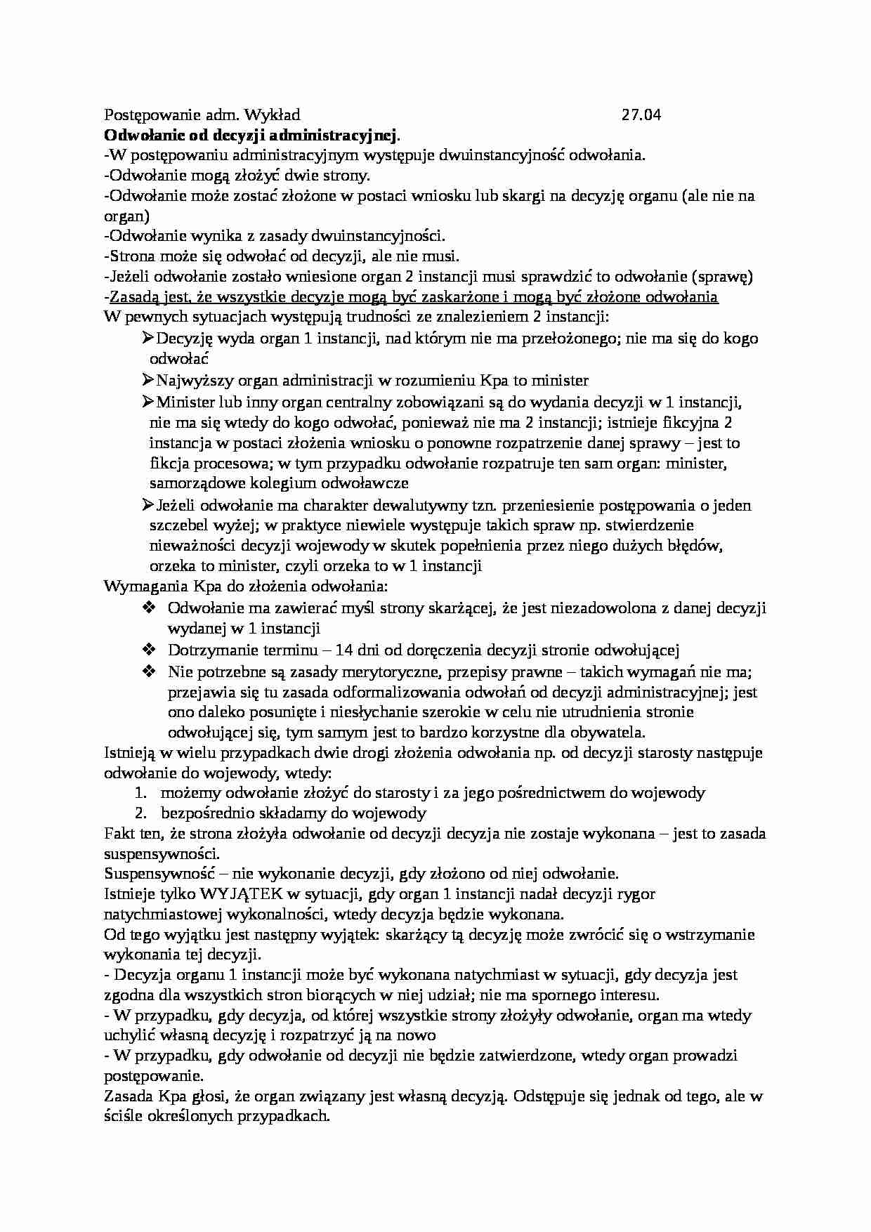 Odwołanie od decyzji administracyjnej - wykład - strona 1