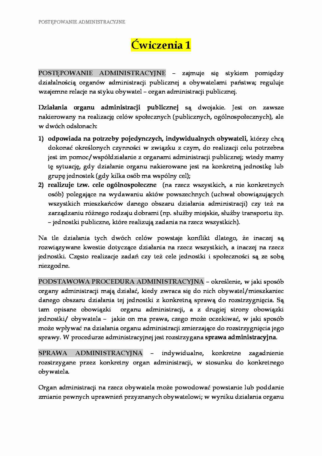 Postępowanie administracyjne - ćwiczenia - strona 1