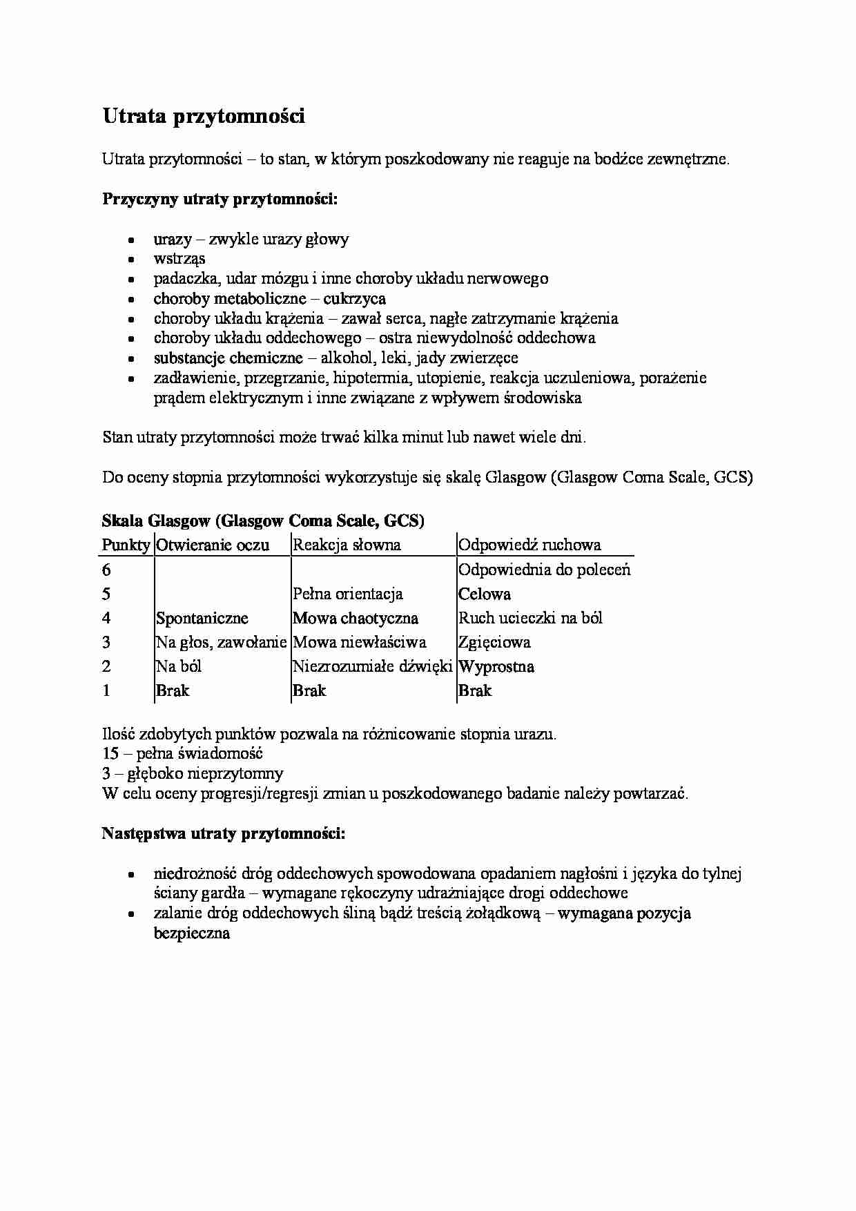 Pierwsza pomoc - Utrata przytomności - strona 1