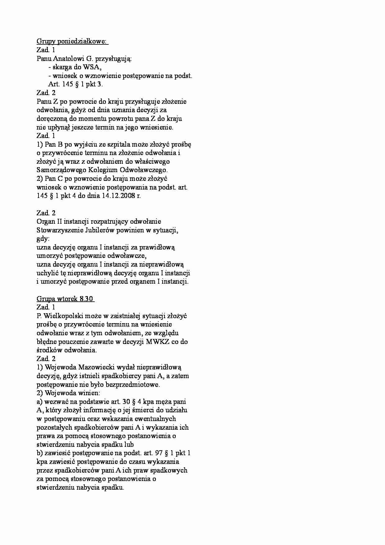 Postępowanie administracyjne - Odpowiedzi do kolokwium - strona 1