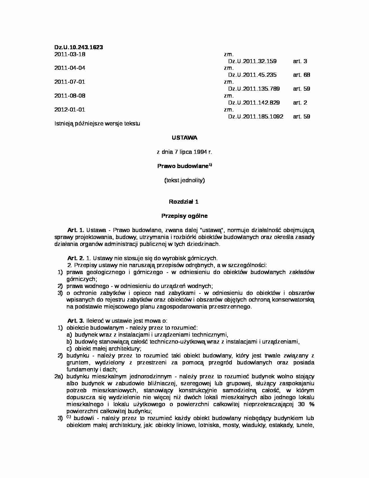 Prawo budowlane - ustawa - Państwowa Inspekcja Sanitarna - strona 1